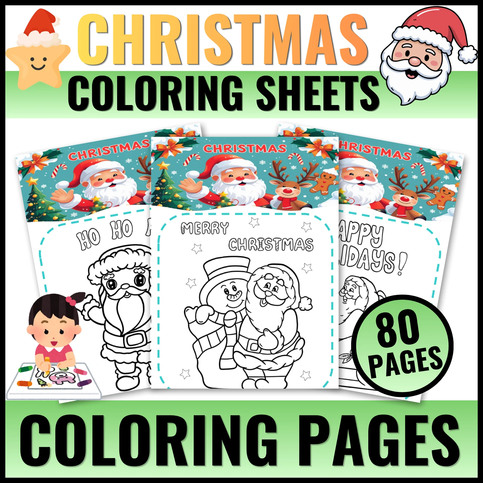 Christmas Santa Snow Man Coloring Pages activities for Preschool & Kindergarten