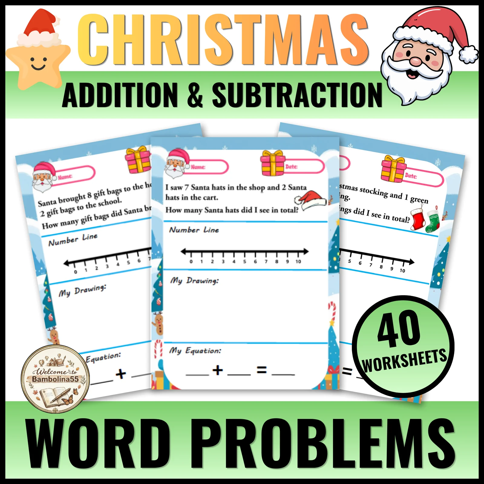 Christmas Word Problems Kindergarten Addition And Subtraction Within 10