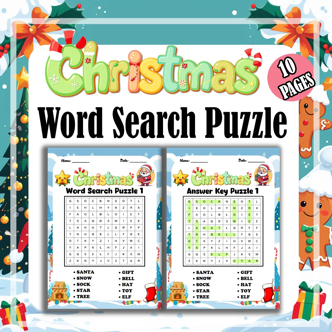 Christmas Word Search Puzzle Game Fun & Educational Activity for Kindergarten