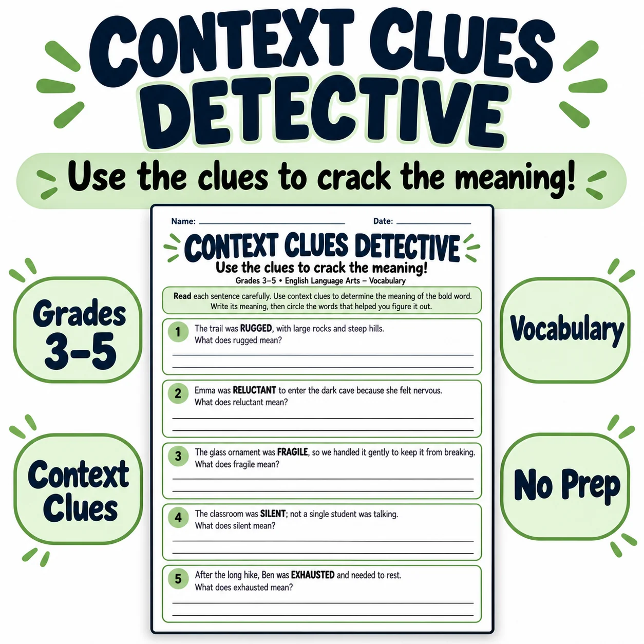 Context Clues Worksheet Vocabulary Practice Grades 3–5