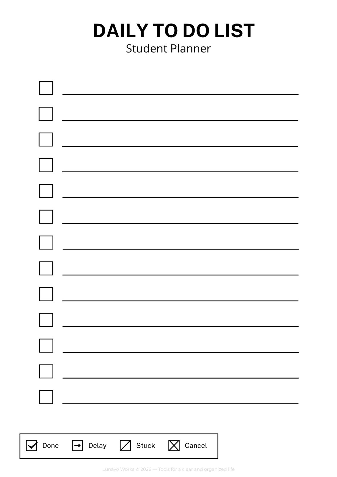 Daily To Do List Worksheet | Printable Student Checklist Planner