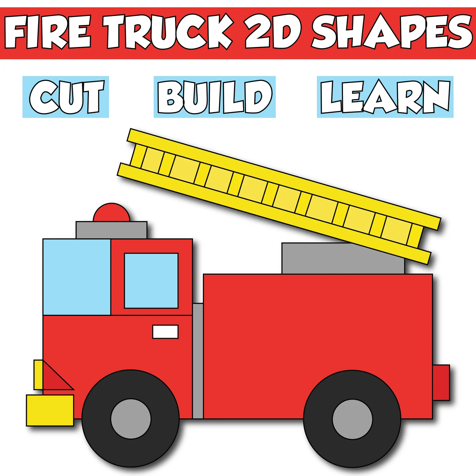 Fire Truck 2D Shapes Craft Template | Cut and Paste Transportation Activity