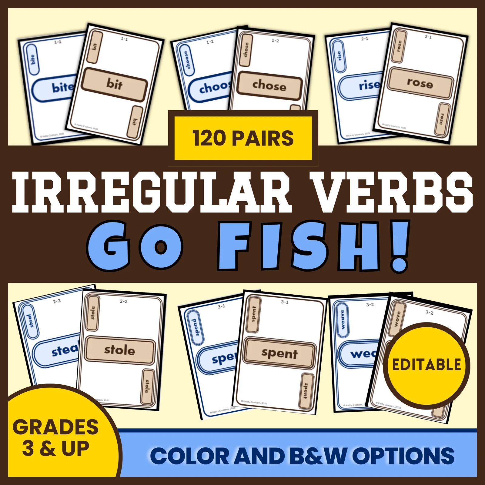 Irregular Verbs Cut & Paste Activity, 120 Pairs for Grades 3 and Up
