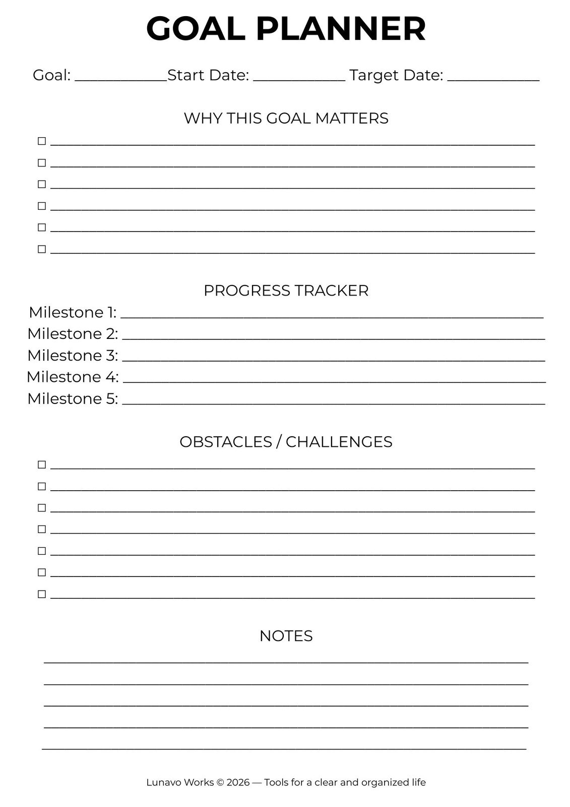 Goal Planner Worksheet | Printable Goal Setting Template