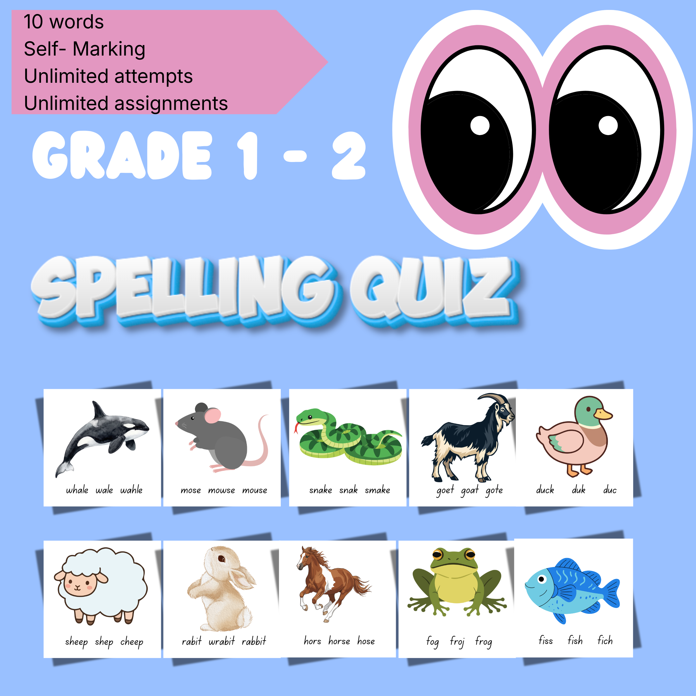 Grade 1/2 Spelling – Animals - Type the Word Activity