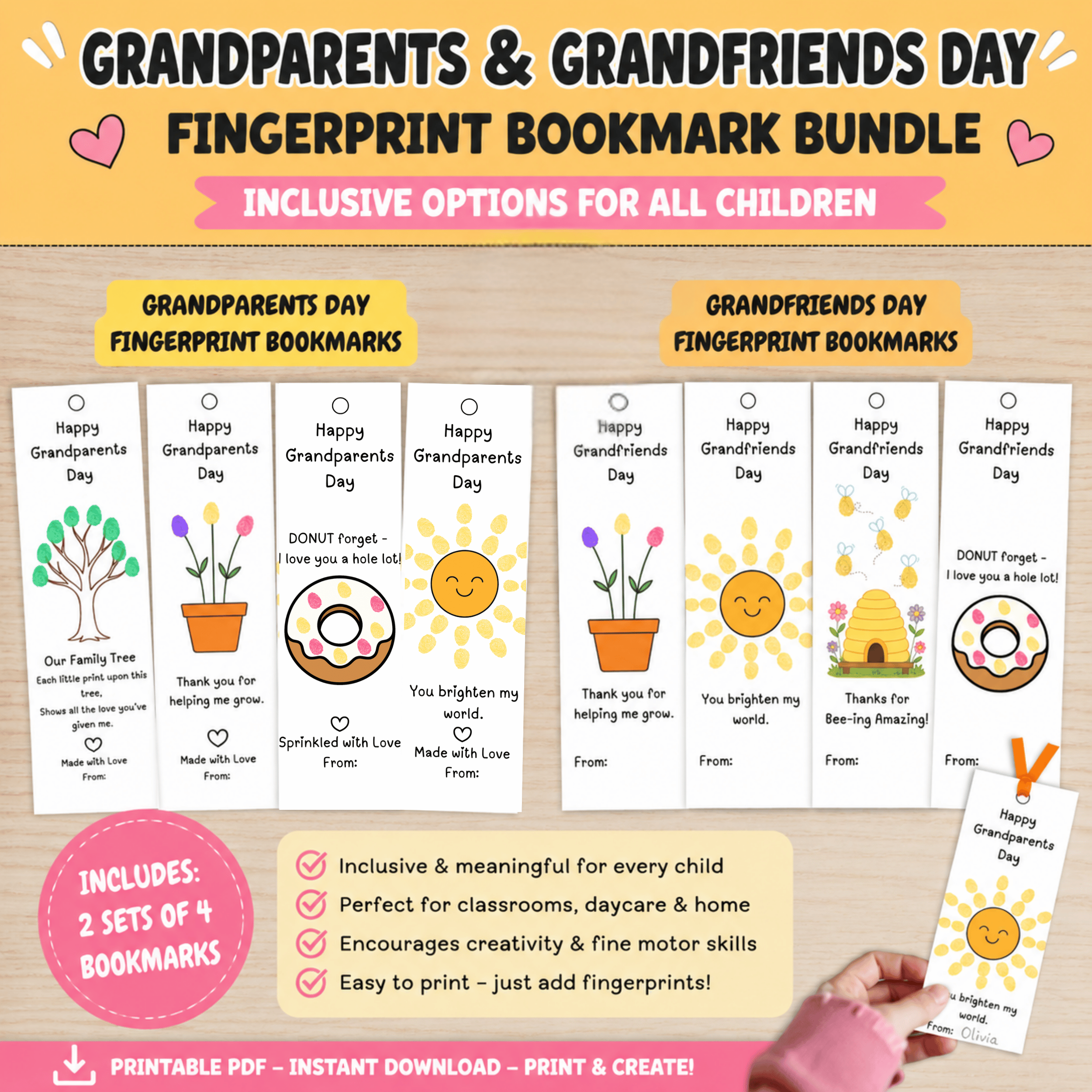 Grandparents & Grandfriends Day Fingerprint Bookmark Bundle | Inclusive Craft