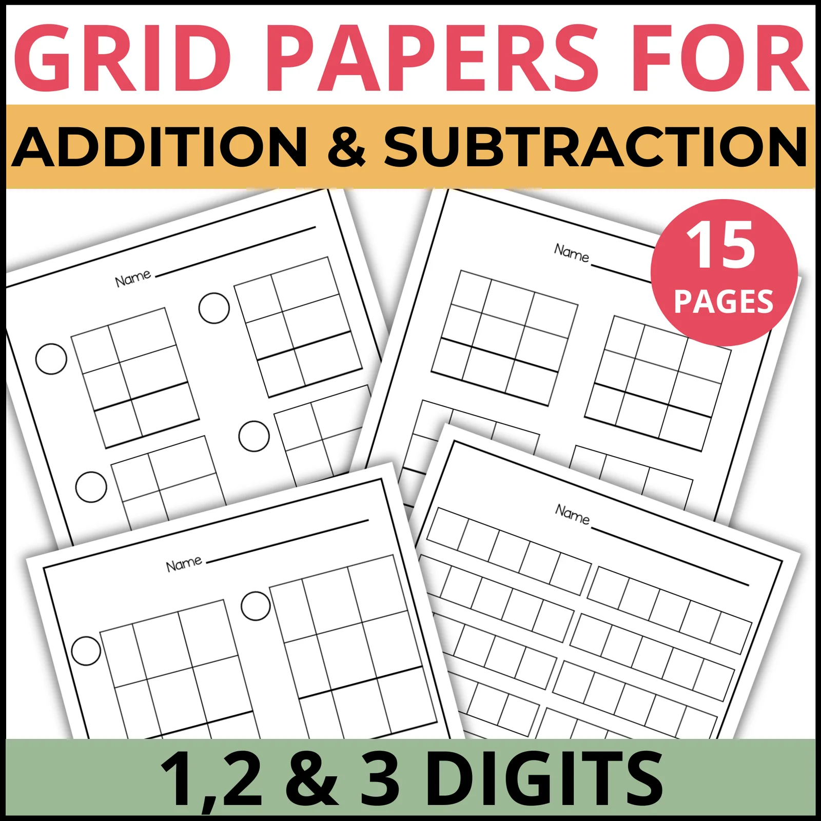 Math Grid Paper Template for Addition and Subtraction, Printable Graph Paper