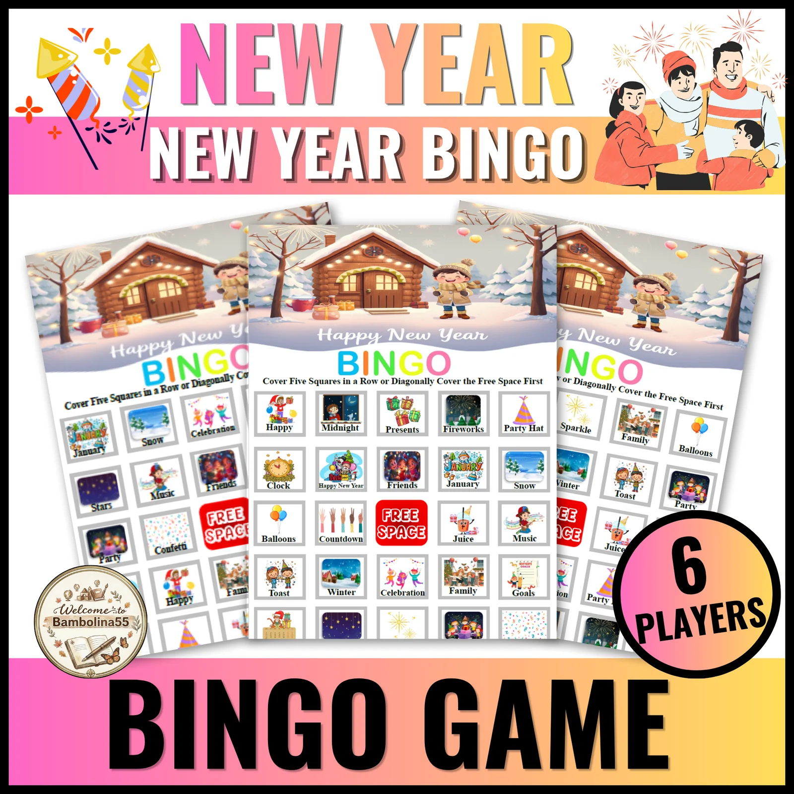 Happy New Year Bingo Game Engaging Activitiy Fun for Kindergarten to 3rd Grade