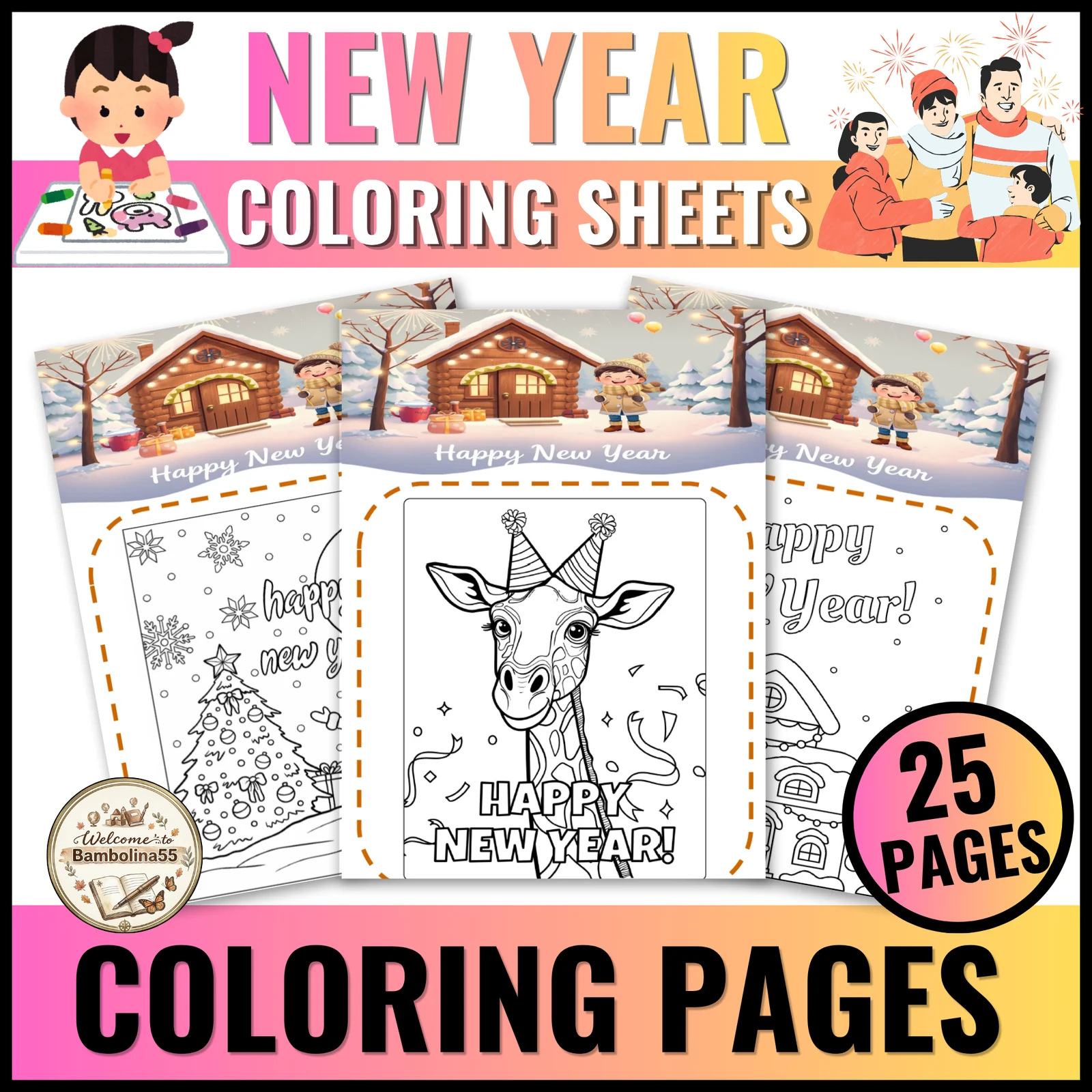 Happy New Year Coloring Pages activities for Preschool and Kindergarten