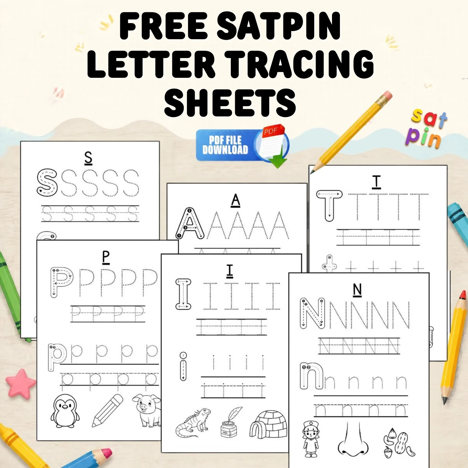 FREE SATPIN Letter Tracing Practice Sheets | Preschool, Kindergarten & EYFS Phonics Handwriting