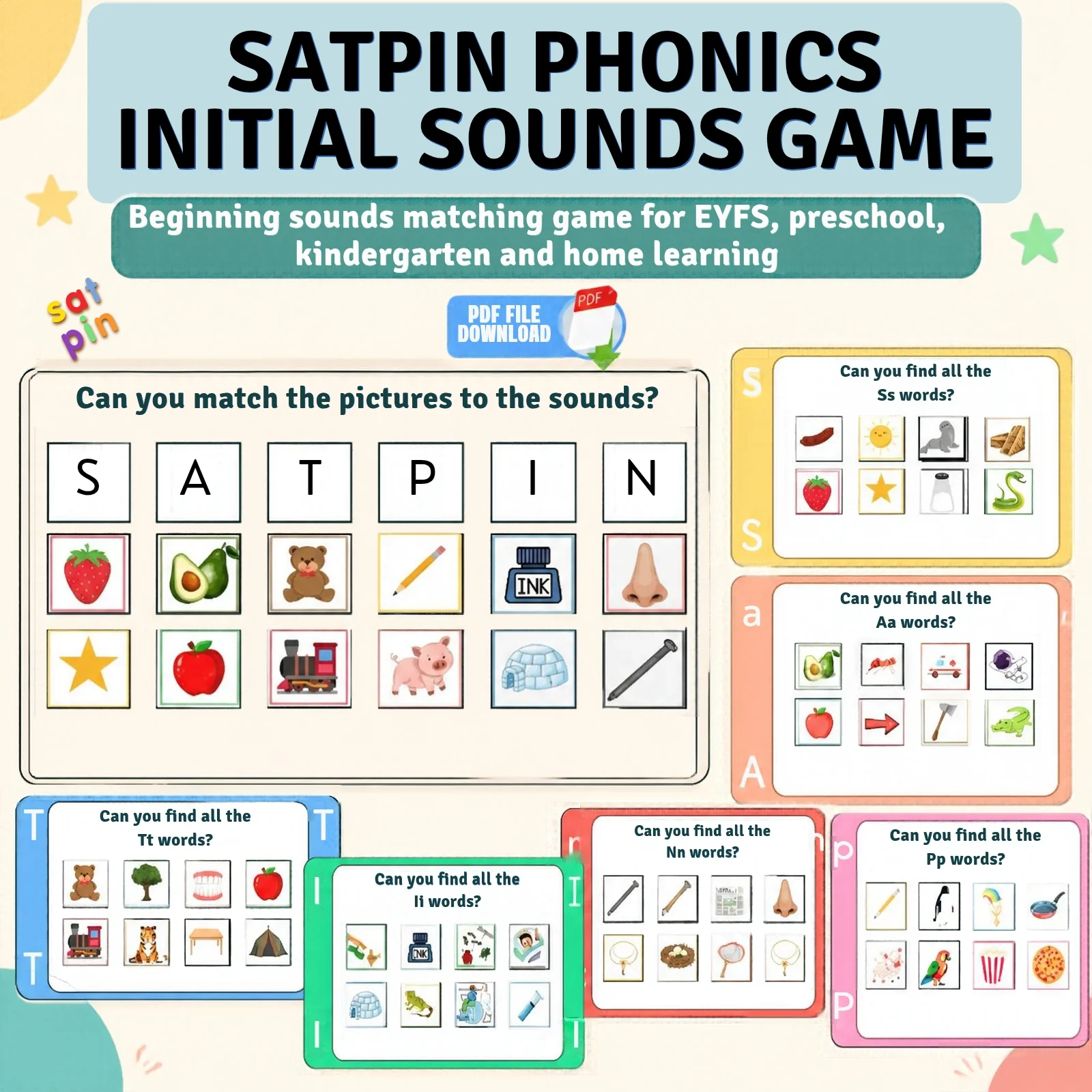 SATPIN Phonics Matching Beginning Sounds Game