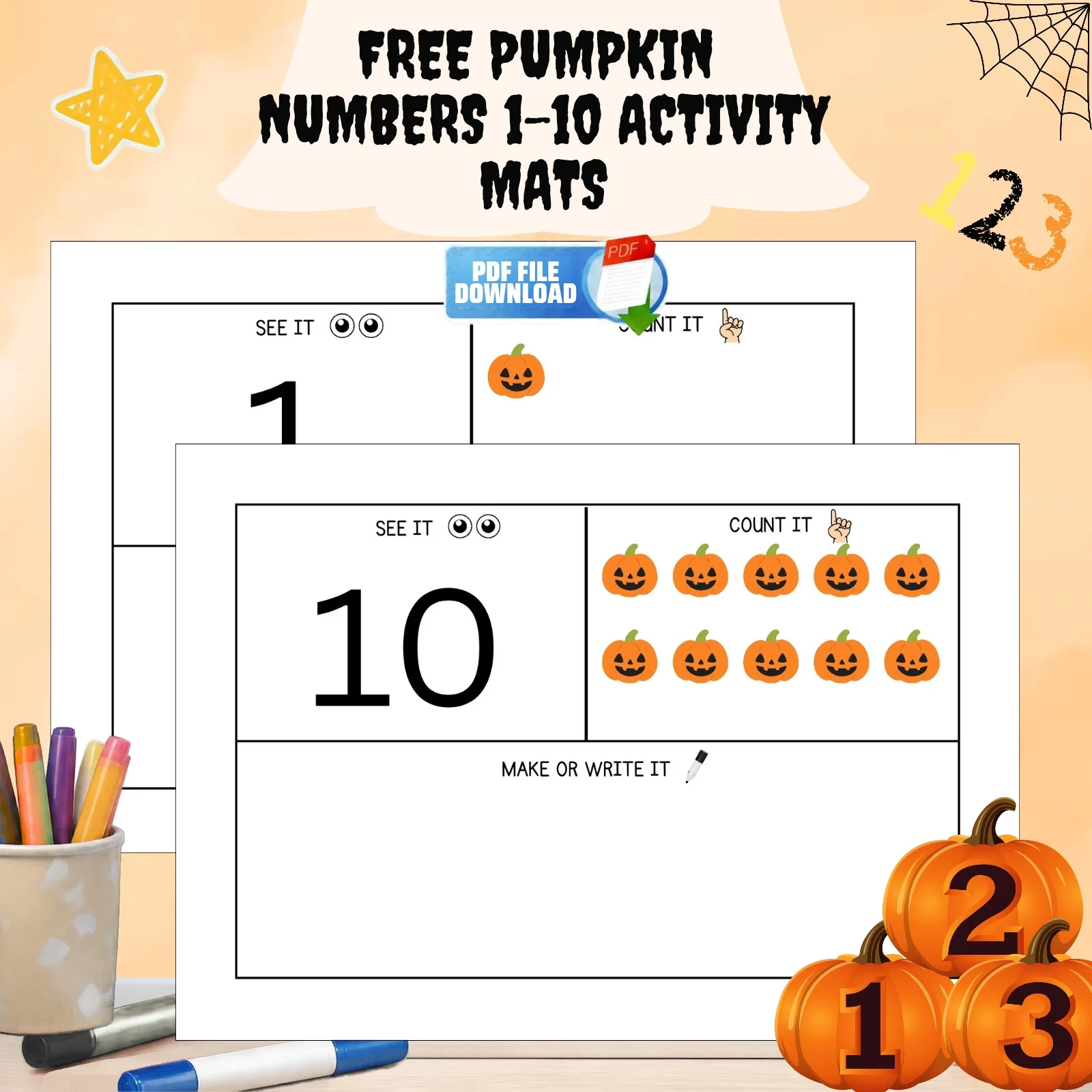 FREE Pumpkin Numbers 1-10 Mats 1-10 | Fall Math Center | Pre-K, Preschool & Kindergarten Counting