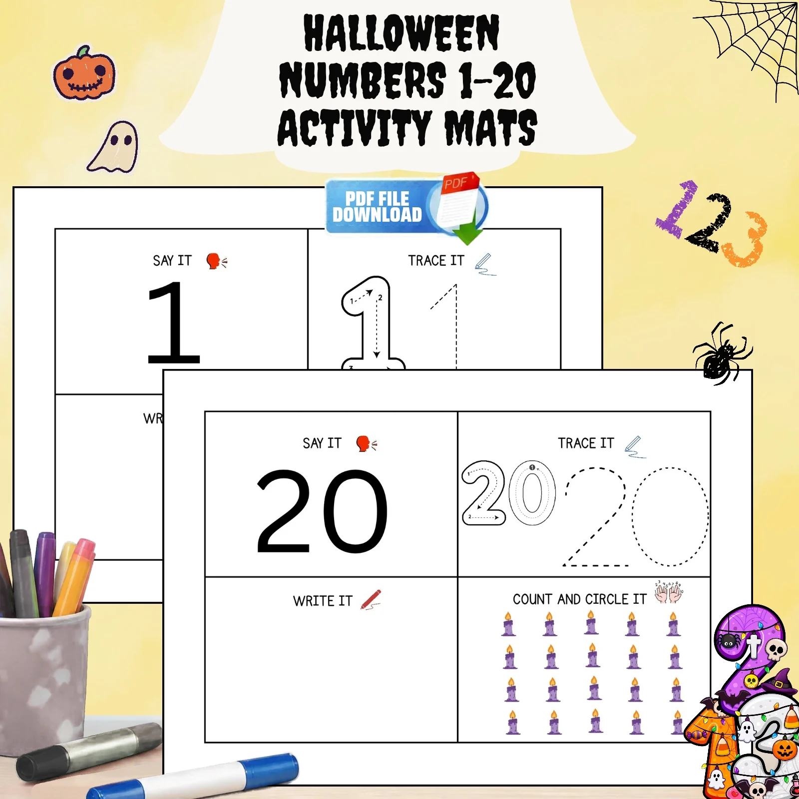 Halloween Number Activity Boards 1–20 | Counting, Tracing & Number Writing | Preschool & Kindergarten Maths