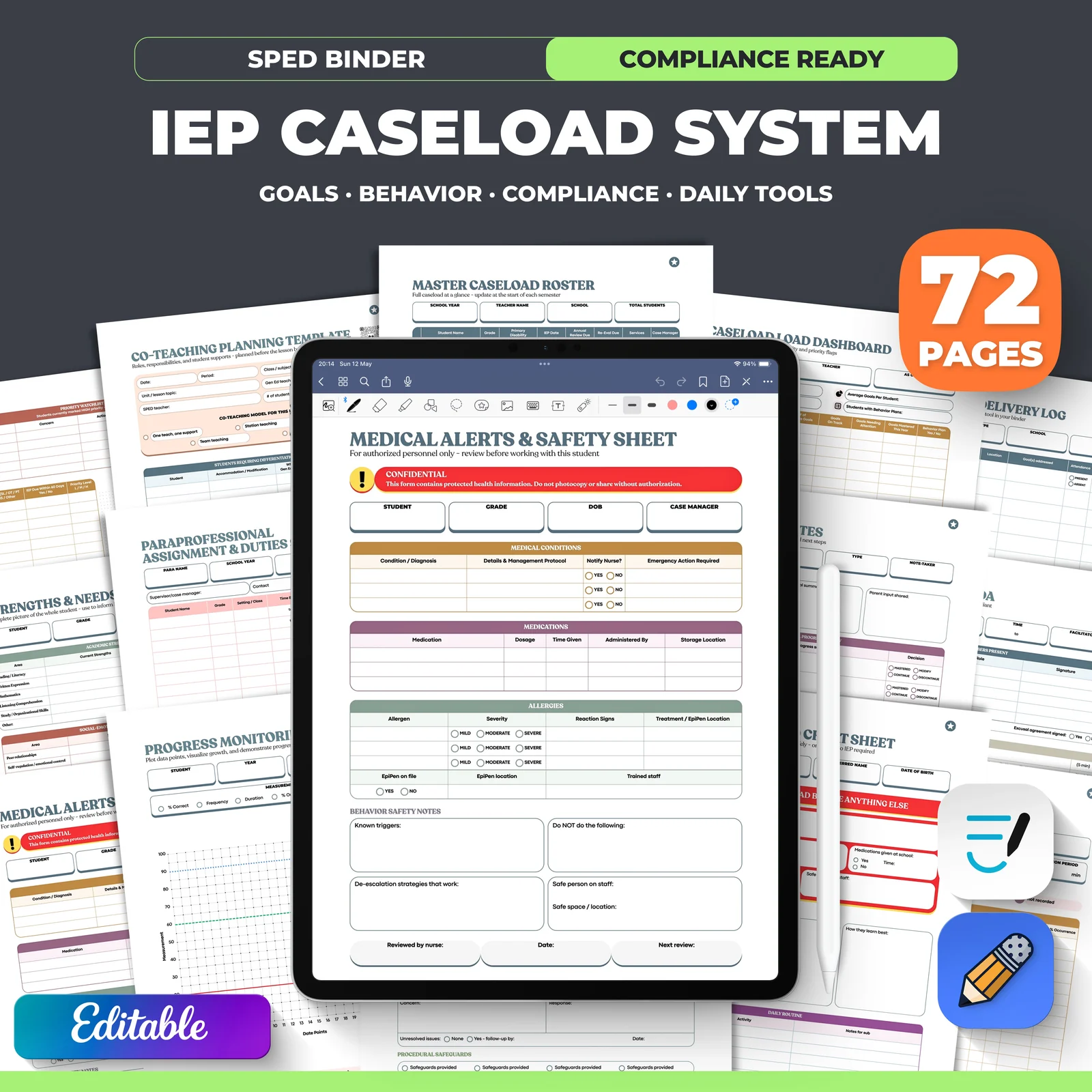 IEP Caseload Management Tracker, IEP Data Tracking Sheet At a Glance, IEP Progress Monitoring Goal Tracker, IEP Data Collection