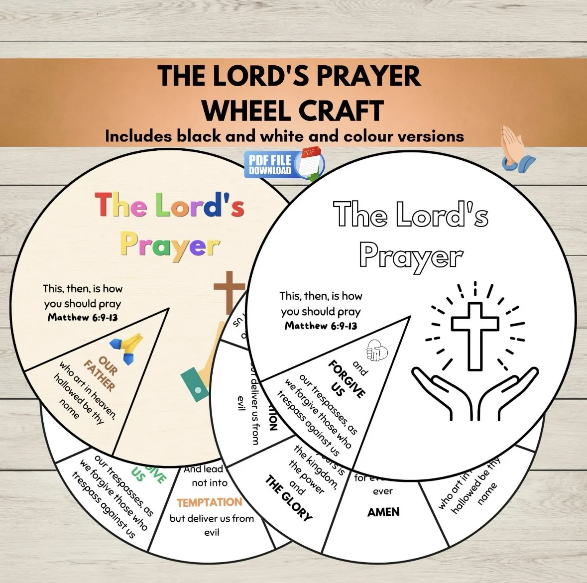 The Lord's Prayer Coloring Wheel Craft, Bible Activity, Sunday School Lesson, Children's Church, Matthew 6:9–13