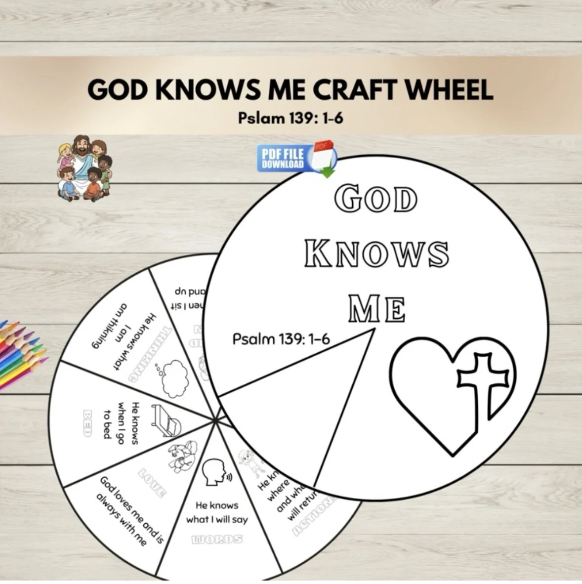 FREE God Knows Me Coloring Wheel | Bible Craft Psalm 139: 1-6 Activity