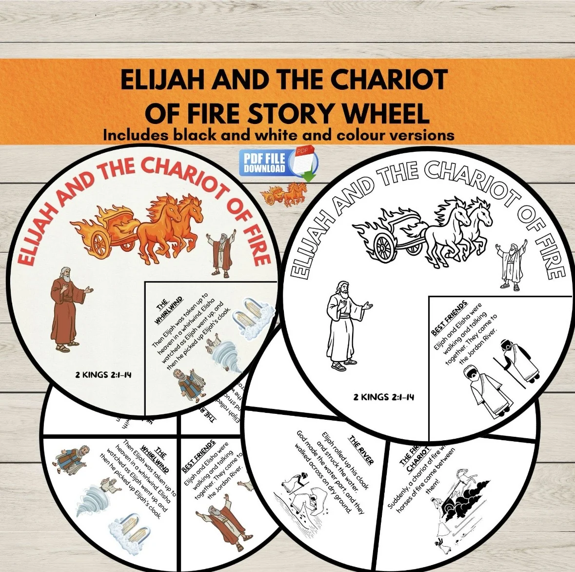 Elijah & Elisha Bible Coloring Wheel Craft | The Chariot of Fire Story Activity Spinner