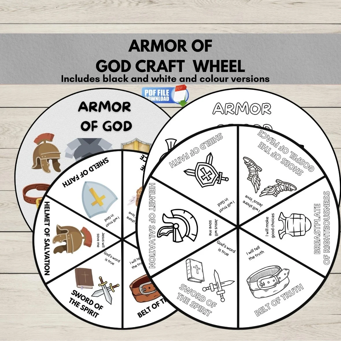 Armor of God Story Wheel Craft | Ephesians 6 Coloring Spinner | Sunday School Activity