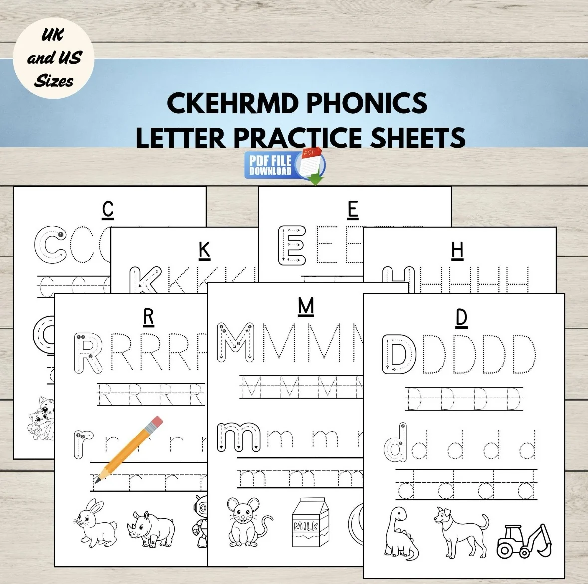 FREE CKEHRMD Phonics Letter Tracing Practice Worksheets -  Preschool & Kindergarten