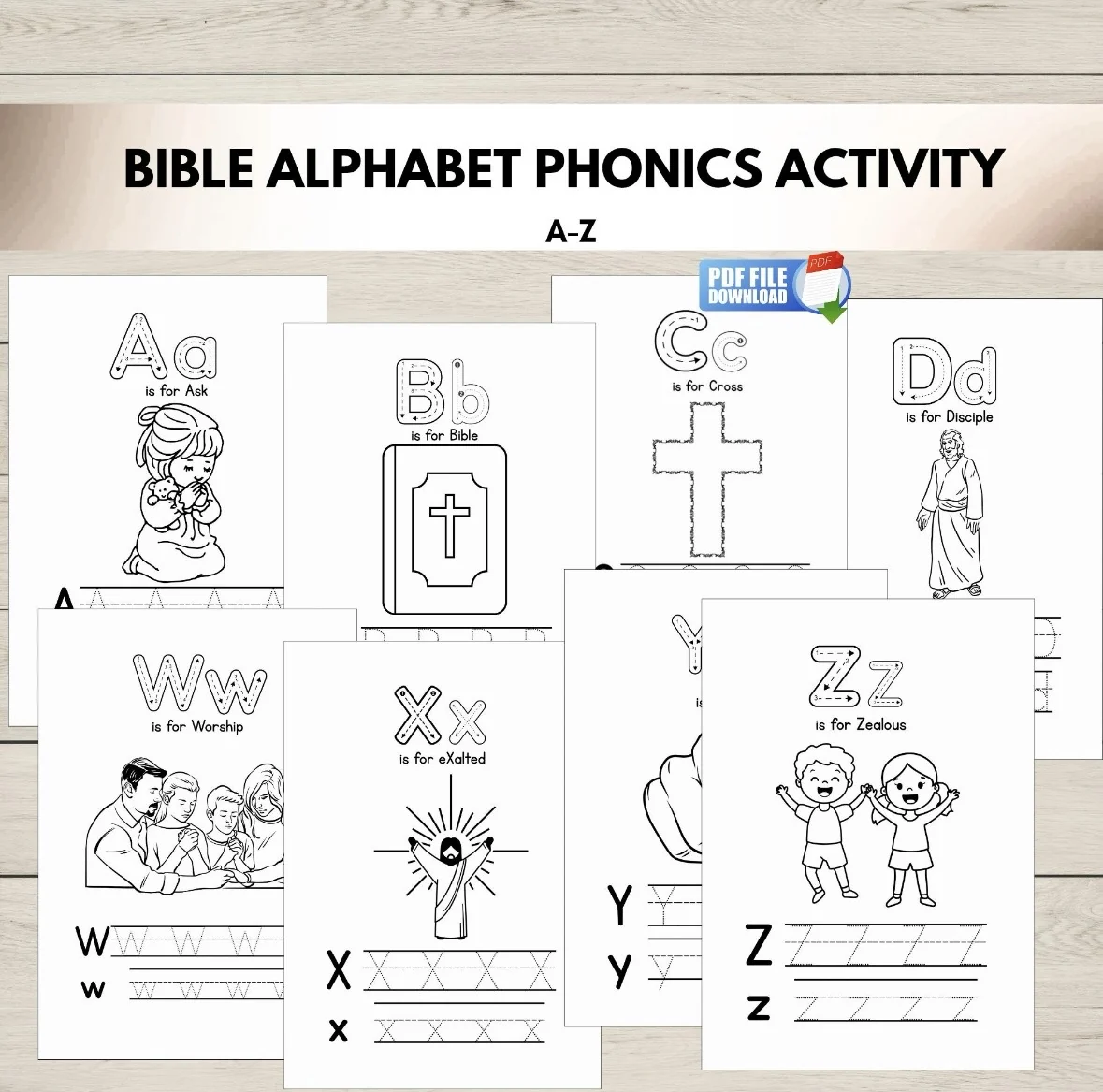 Alphabet Bible Phonics Activity Sheets | ABC Christian Letter Tracing Practice