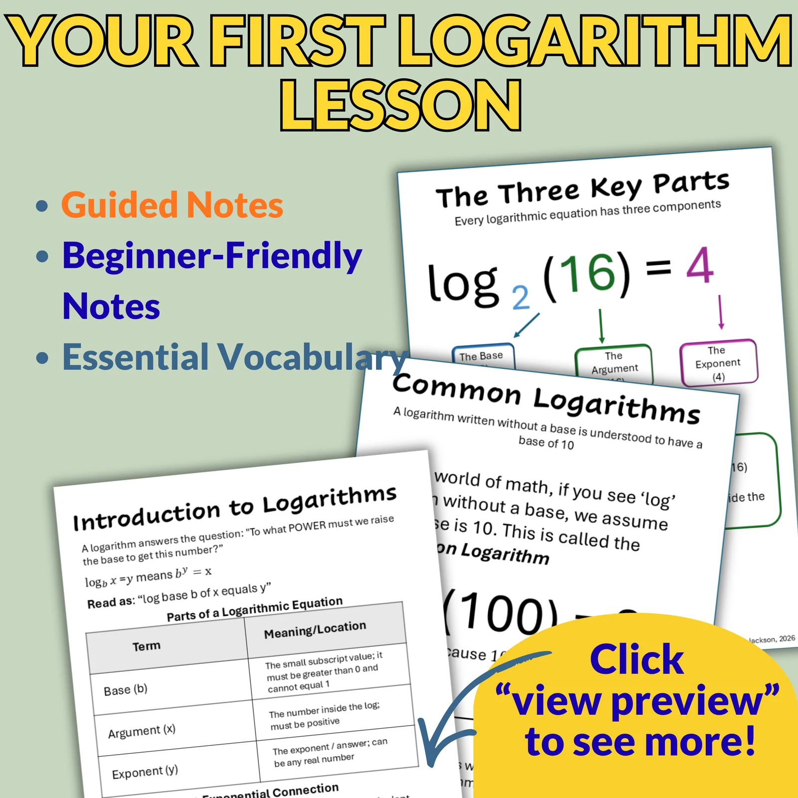 Introduction to Logarithms Guided Notes, Practice & Vocabulary Maze | Algebra 2