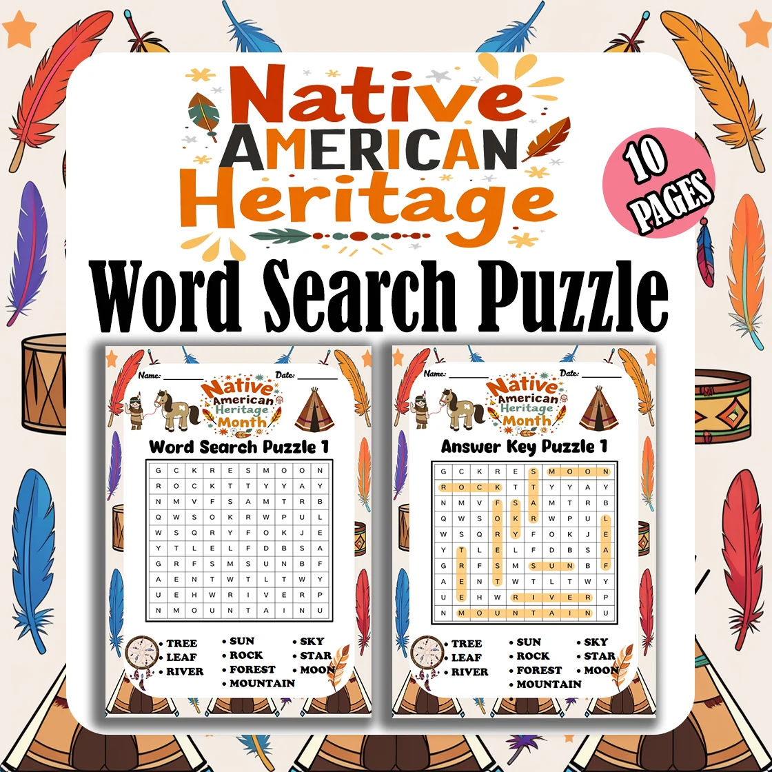 Native American Heritage Month Word Search Puzzle Fun for Kindergarten
