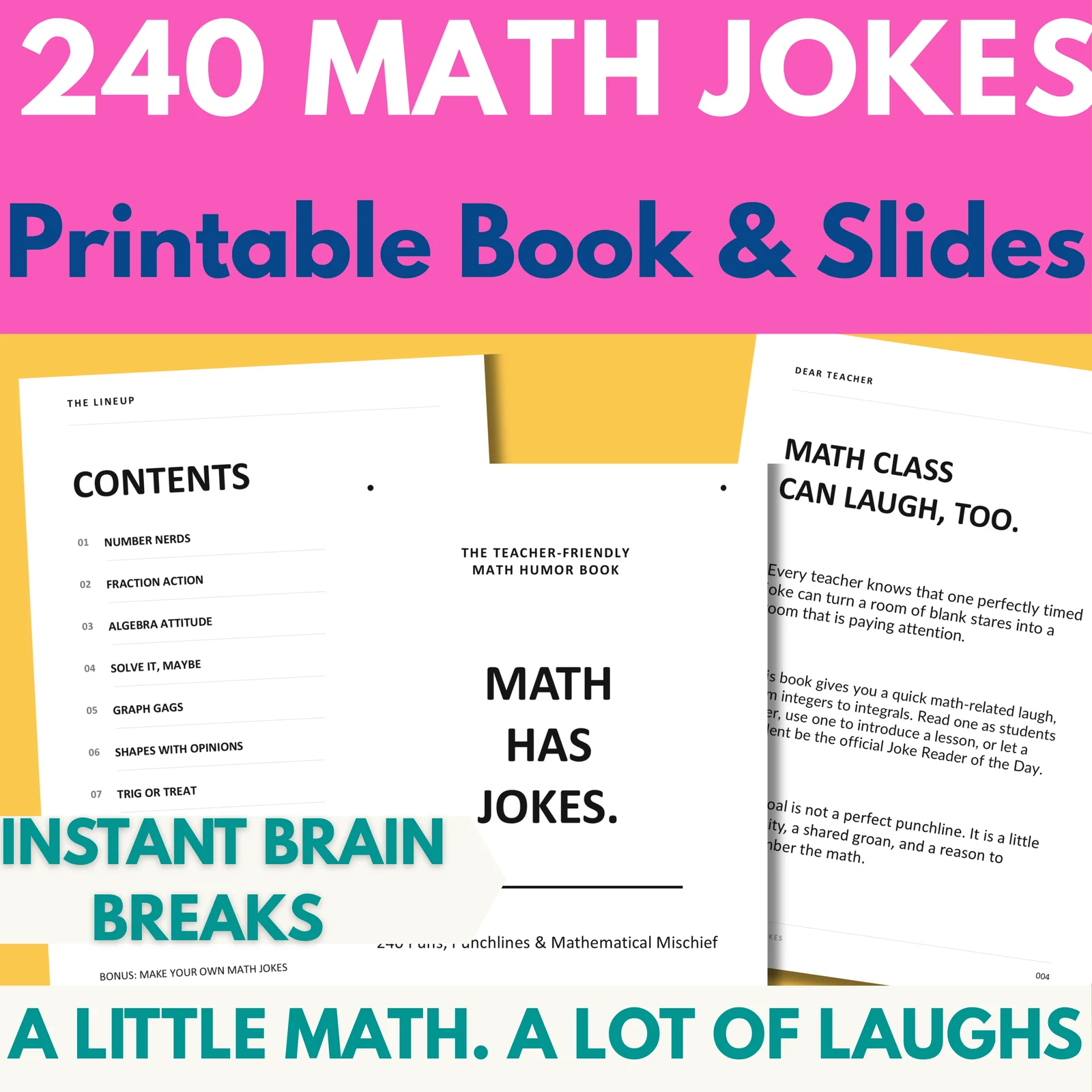 Math Jokes for Middle & High School | 240 Jokes of the Day, Printable Book