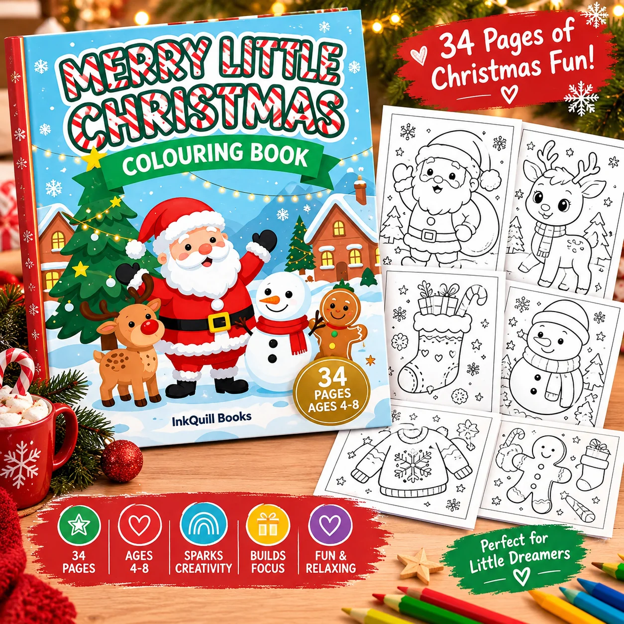 Merry Little Christmas Colouring Book | 34-Page Printable Christmas Colouring Book for Kids Ages 4–8