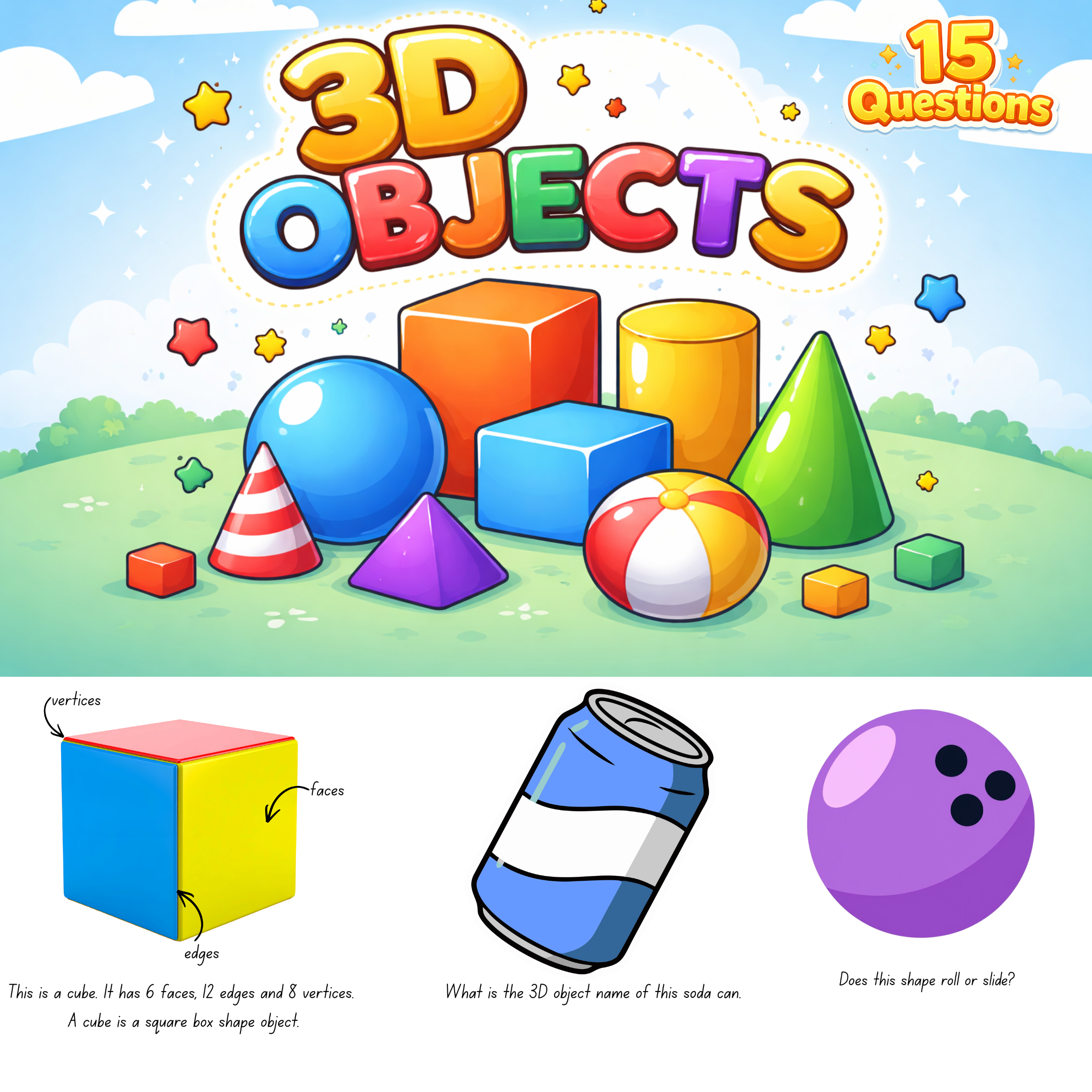 Learning about 3D Objects - Edges, faces & Vertices Quiz - Print or Online