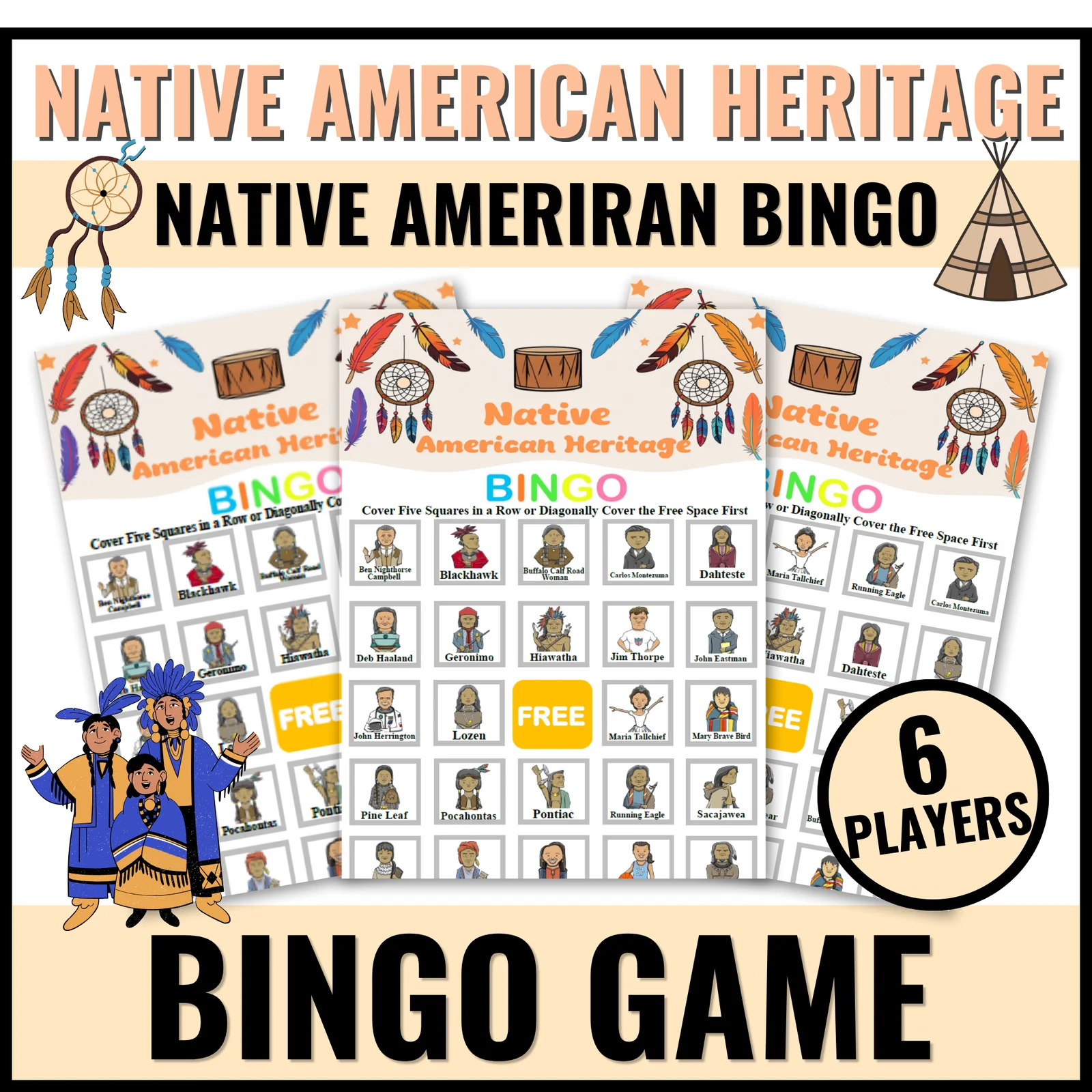 Native American Heritage Month Bingo Game for Kindergarten - 8th
