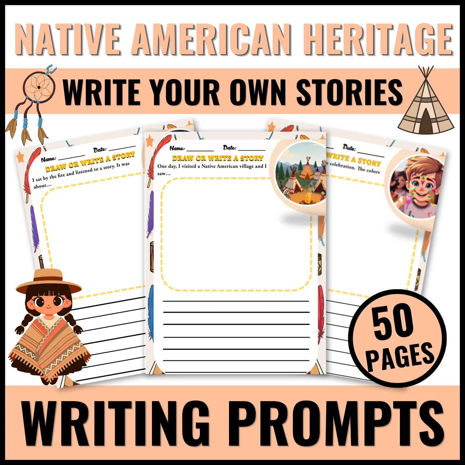 Native American Heritage Month Story Starters Writing Prompts for Kindergarten