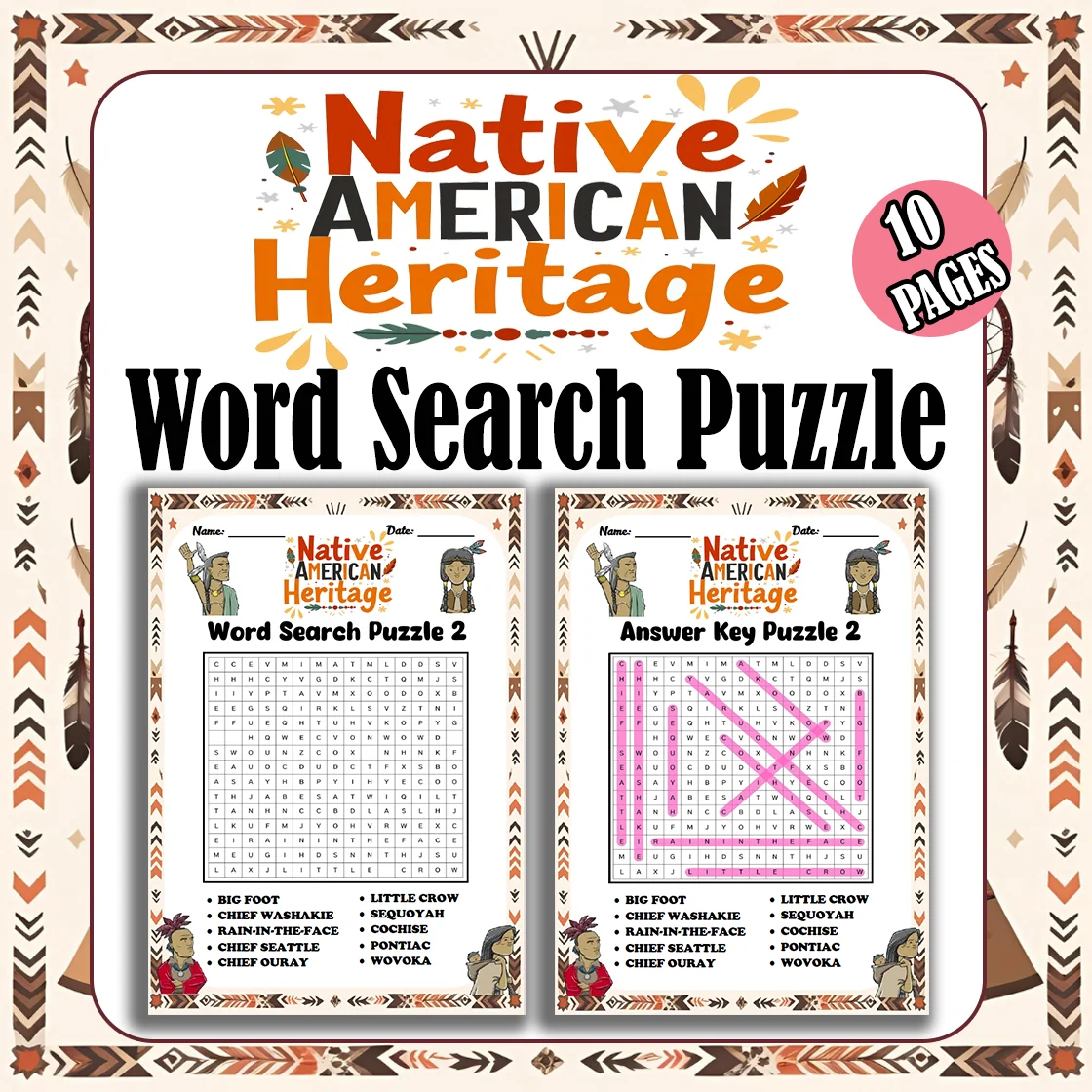 Native American Heritage Month Famous Chracters Word Search Puzzle Elementry