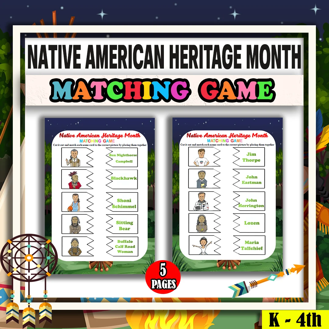 Native American Heritage Month Matching Game for Kindergarten - 4th
