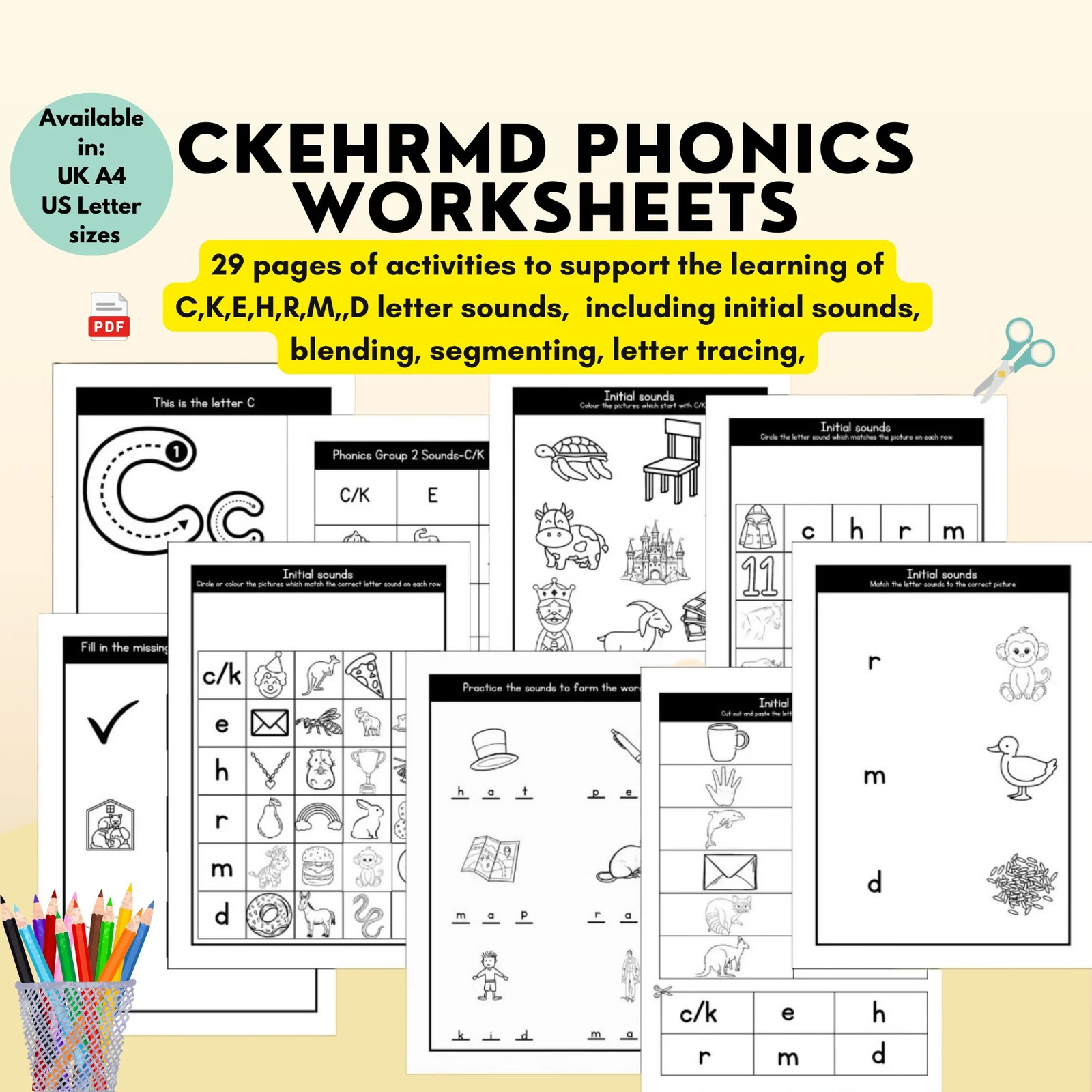 CKEHRMD Worksheets Phonics Grpoup 2 Worksheets | Beginning Sounds, CVC words & Letter Tracing