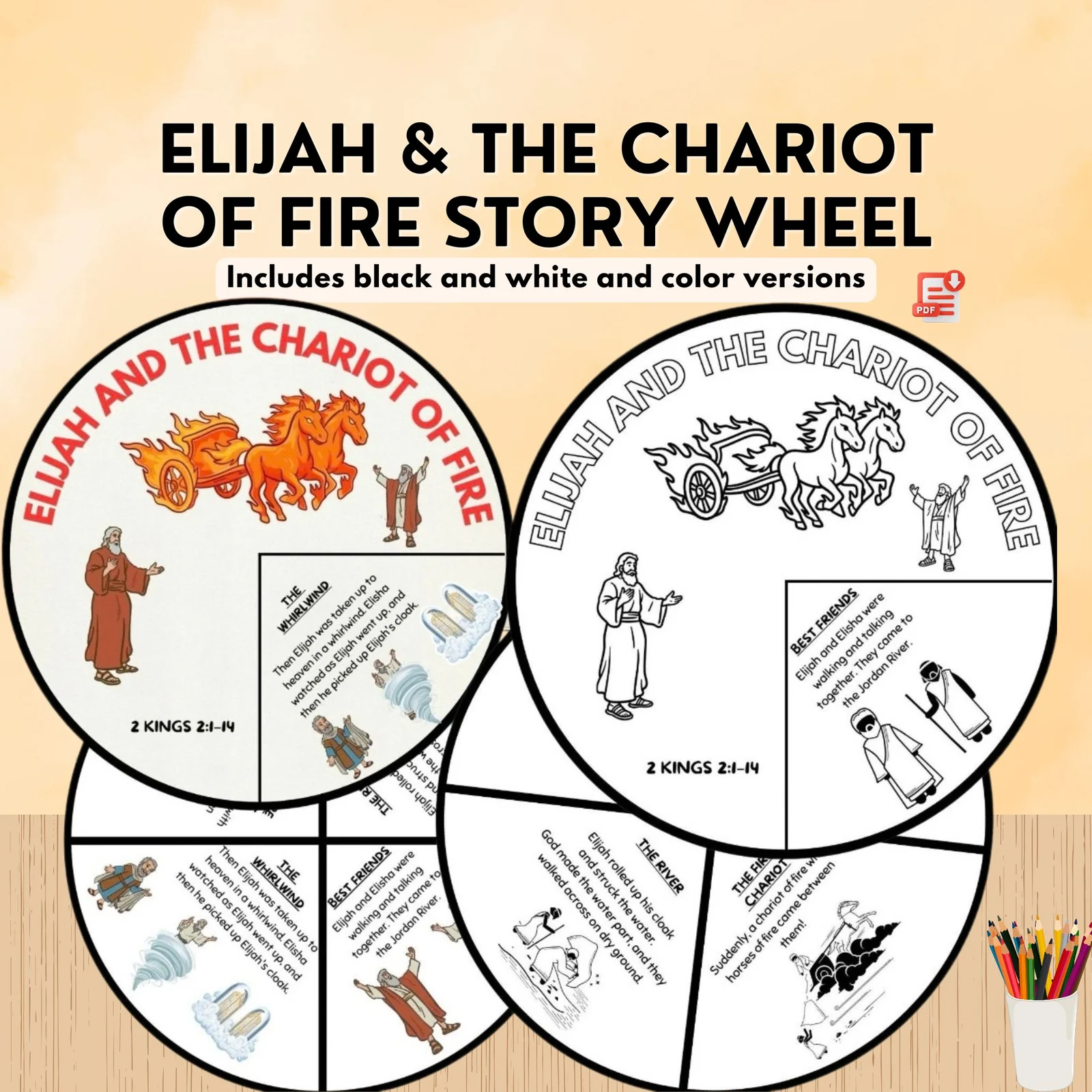 Elijah & Elisha Bible Coloring Wheel Craft | The Chariot of Fire Story Activity Spinner