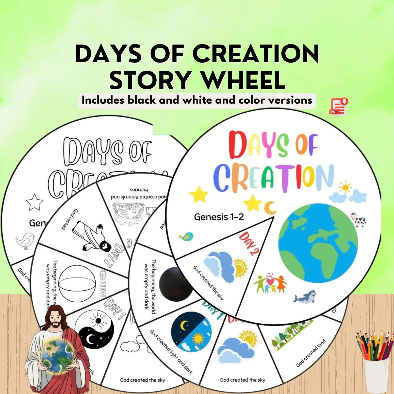 The Story of Creation Craft | Days of Creation Coloring Wheel | Bible Activity