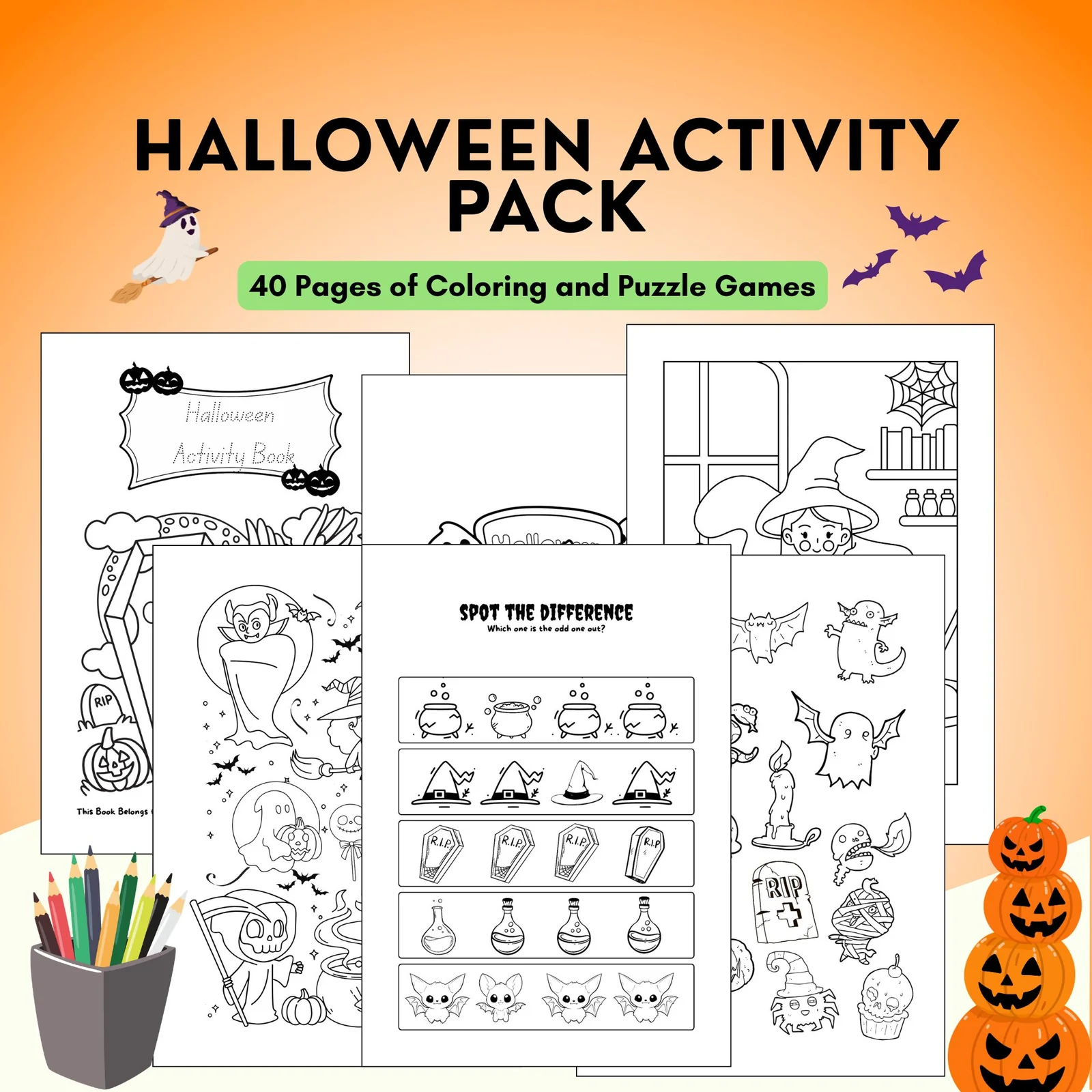 Halloween Activity Book | Coloring Pages & Puzzle Game Activity Pack