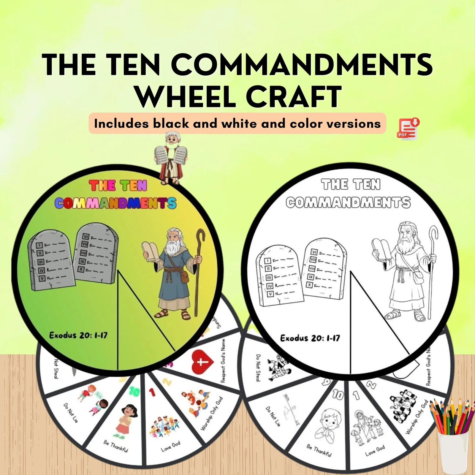 10 Commandments Wheel Spinner Craft Activity| Bible Lesson for Kids