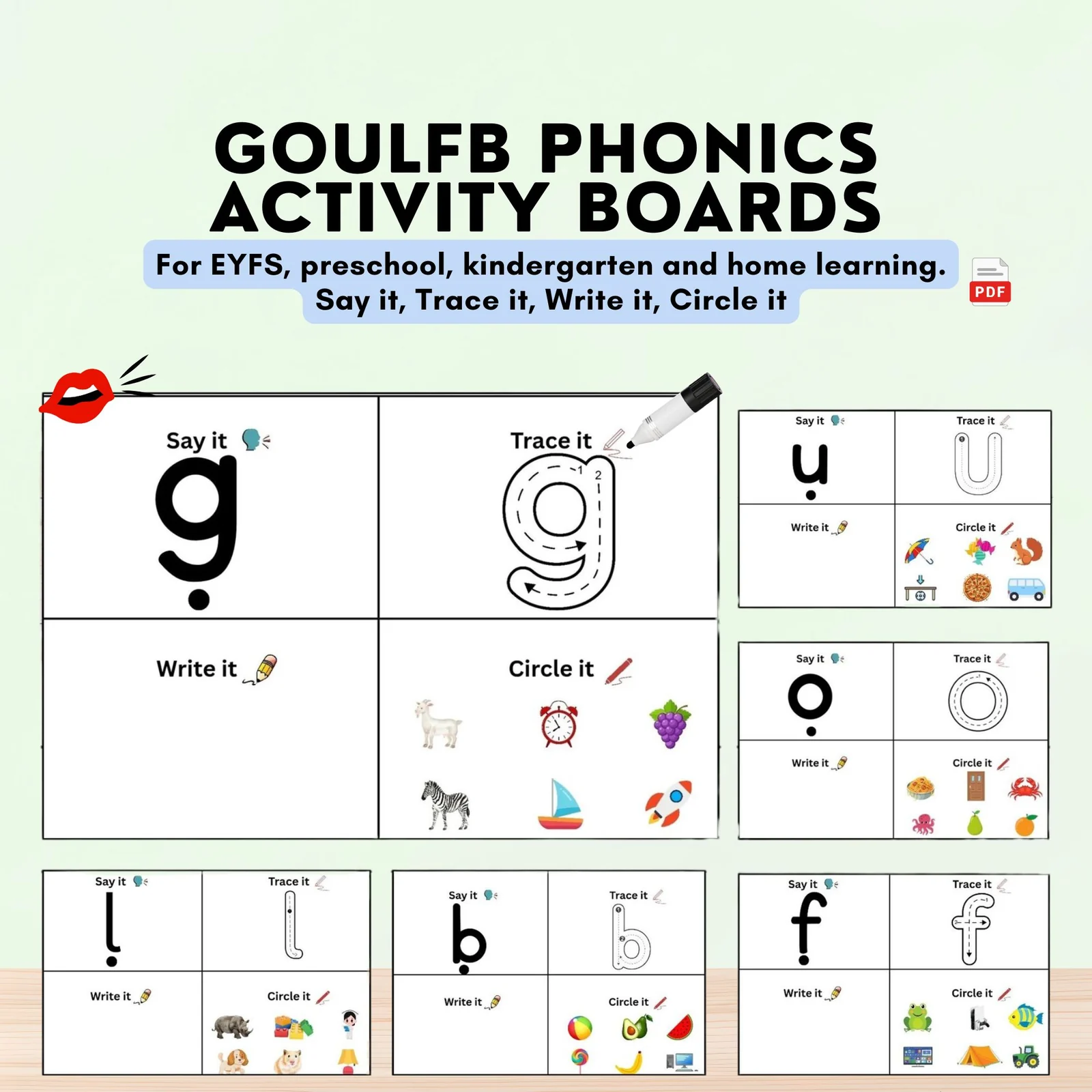 GOULFB Phonics Activity Boards | Group 3 Letter Practice Mats | Literacy Centers