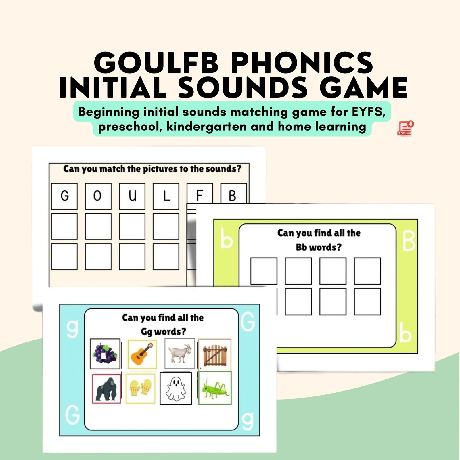 GOULFB Phonics Initial Sounds Game | Beginning Sounds Literacy Center Activity
