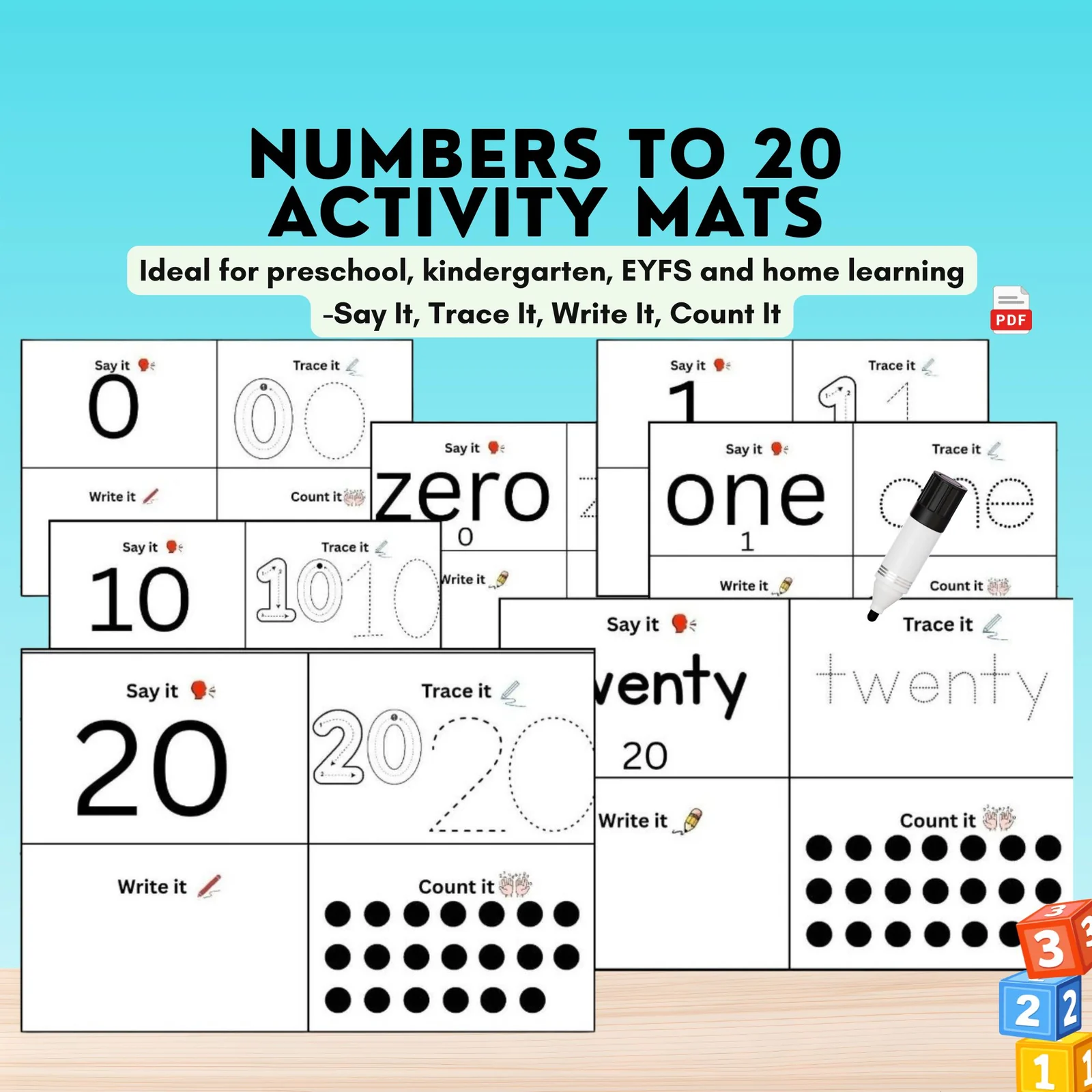 Numbers to 20 Activity Mats | Count & Write Number Words Tracing Practice Boards