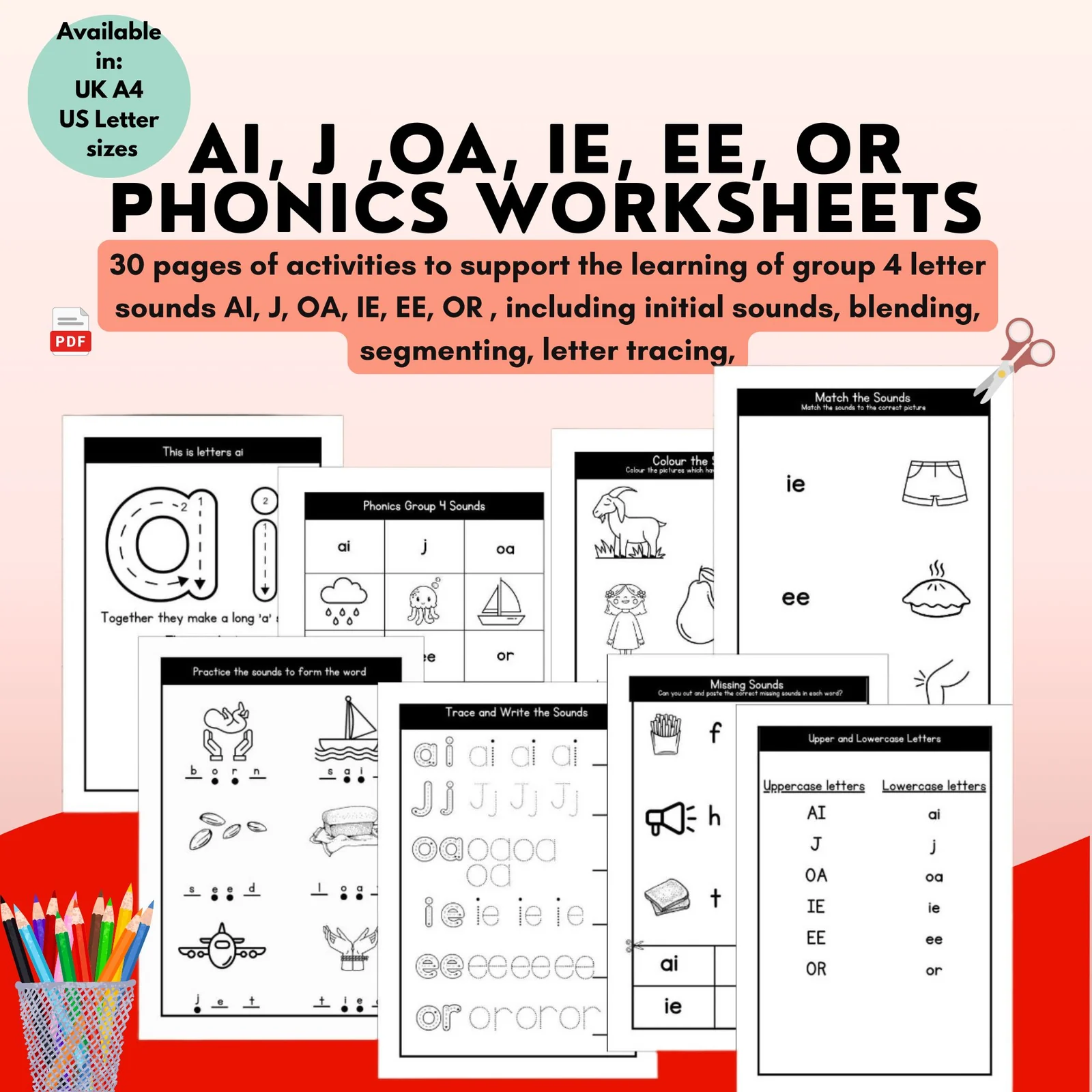 Phonics Group 4 Worksheets, AI J IE OA EE Letter Sounds | Blending & CVC Words Phonics Group 4 Worksheets, AI J IE OA EE Letter Sounds | Blending & CVC Words Phonics Group 4 Worksheets, AI J IE OA