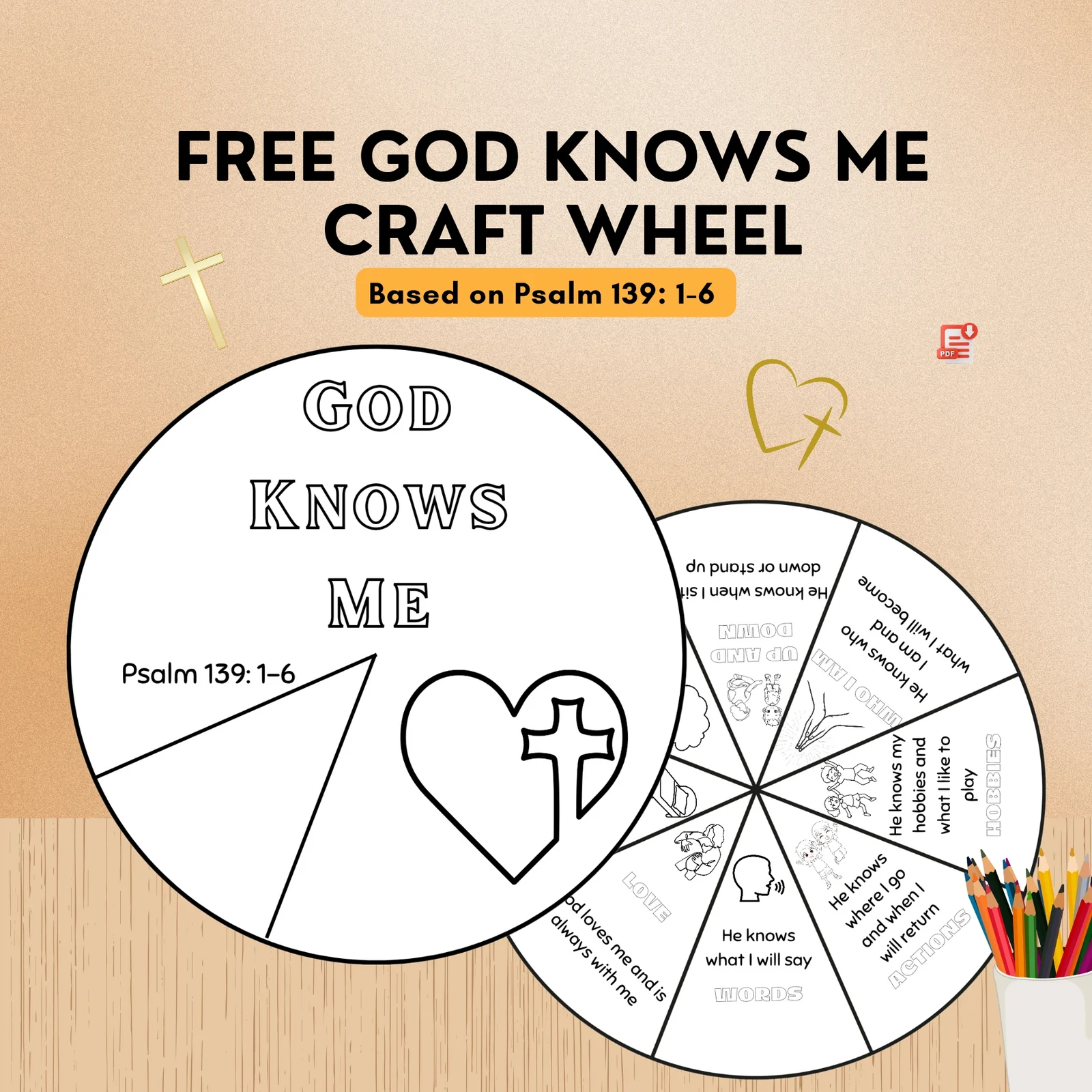 FREE God Knows Me Coloring Wheel | Bible Craft Psalm 139: 1-6 Activity