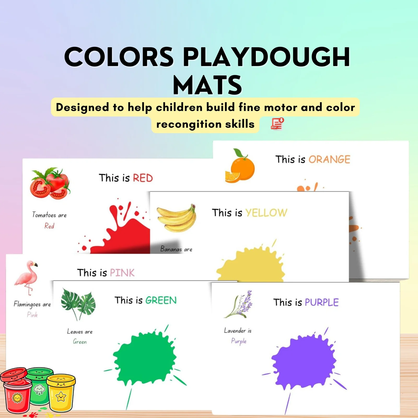 Color Play Dough Mats | Matching Recognition Visual Cards Activity | Fine Motor