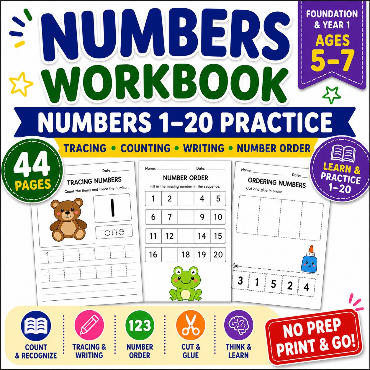 Numbers 1-20 Workbook | Tracing, Counting & Writing Worksheets