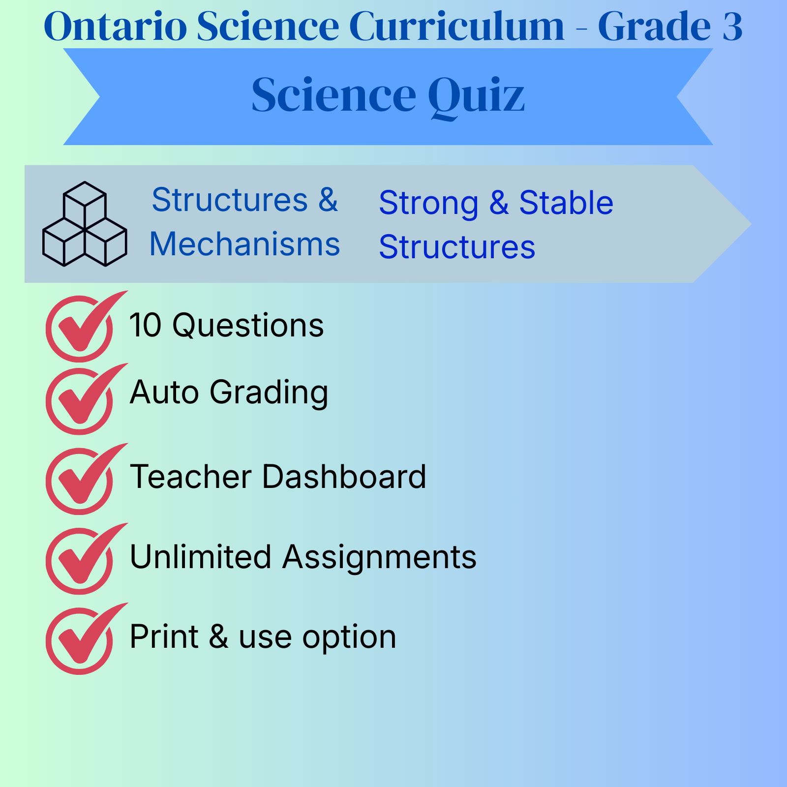 Grade 3 Science Quiz – Structures and Mechanisms: Strong and Stable Structures - Ontario Science Curriculum