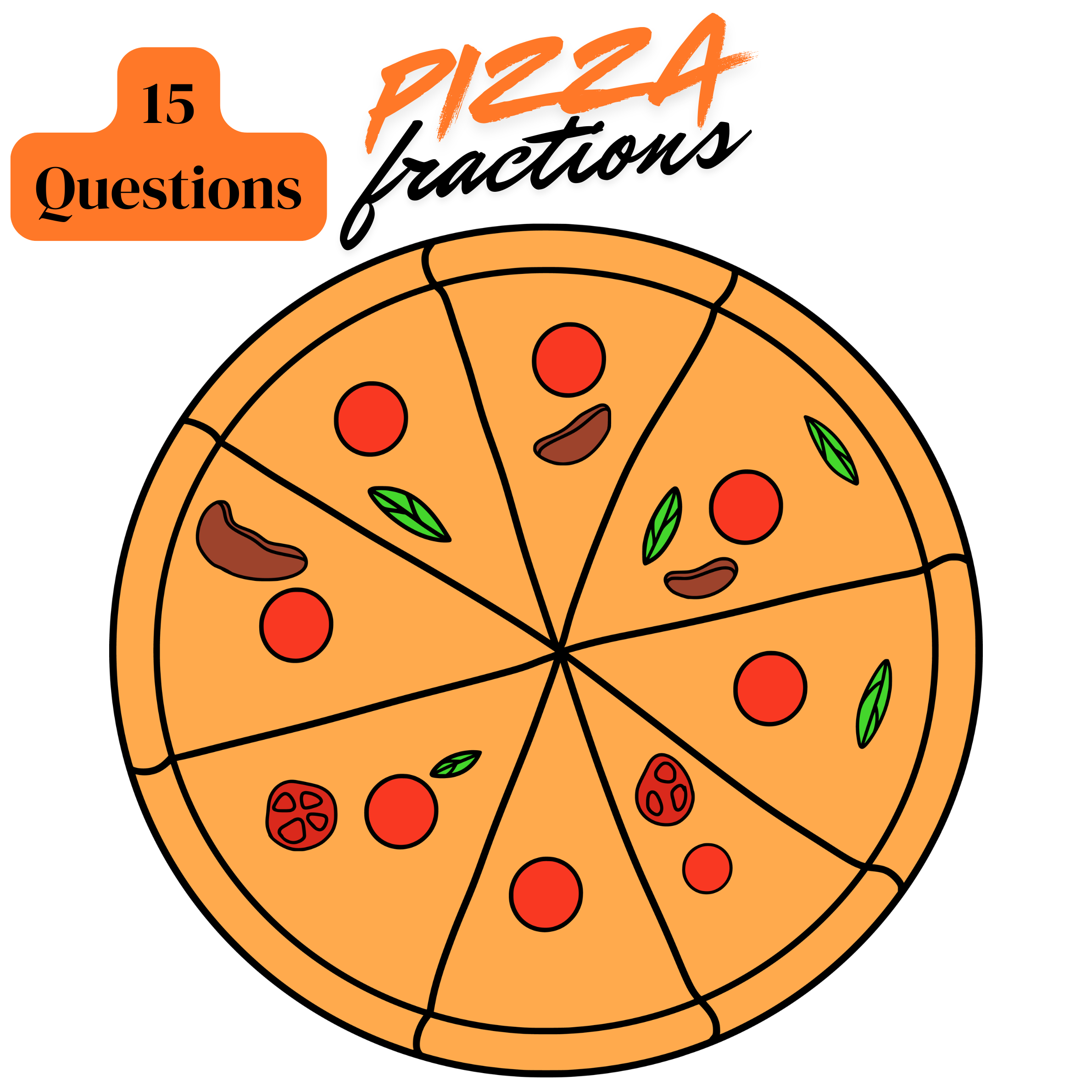 Pizza Fractions - What fraction of pizza is left - 15 Multiple Choice Questions Print or Online Quiz