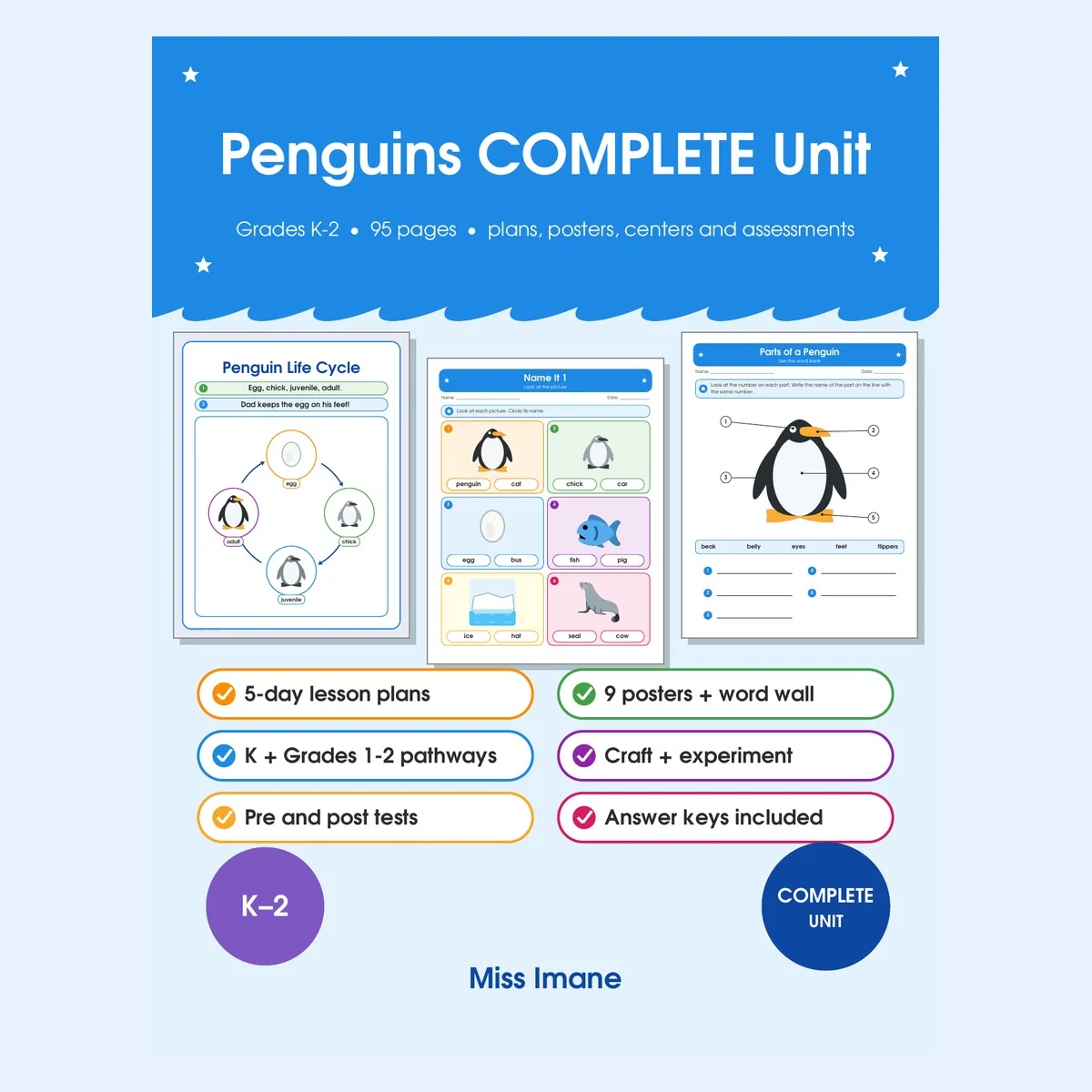 Penguins Complete Unit K-2 | Life Cycle, Parts of a Penguin, Staying Warm | No Prep Science Worksheets