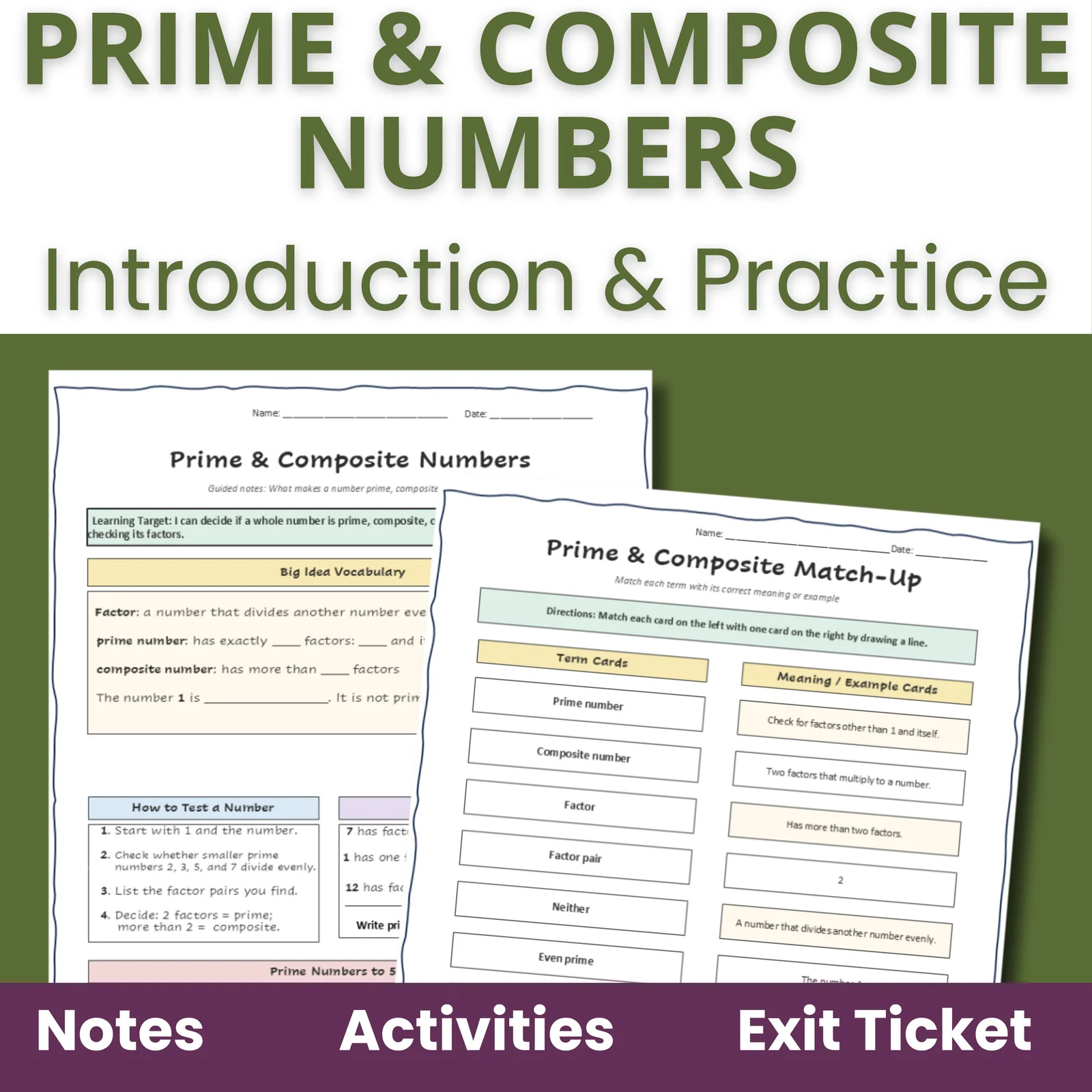 Prime and Composite Numbers Worksheets & Activities | 4th - 5th Grade Math
