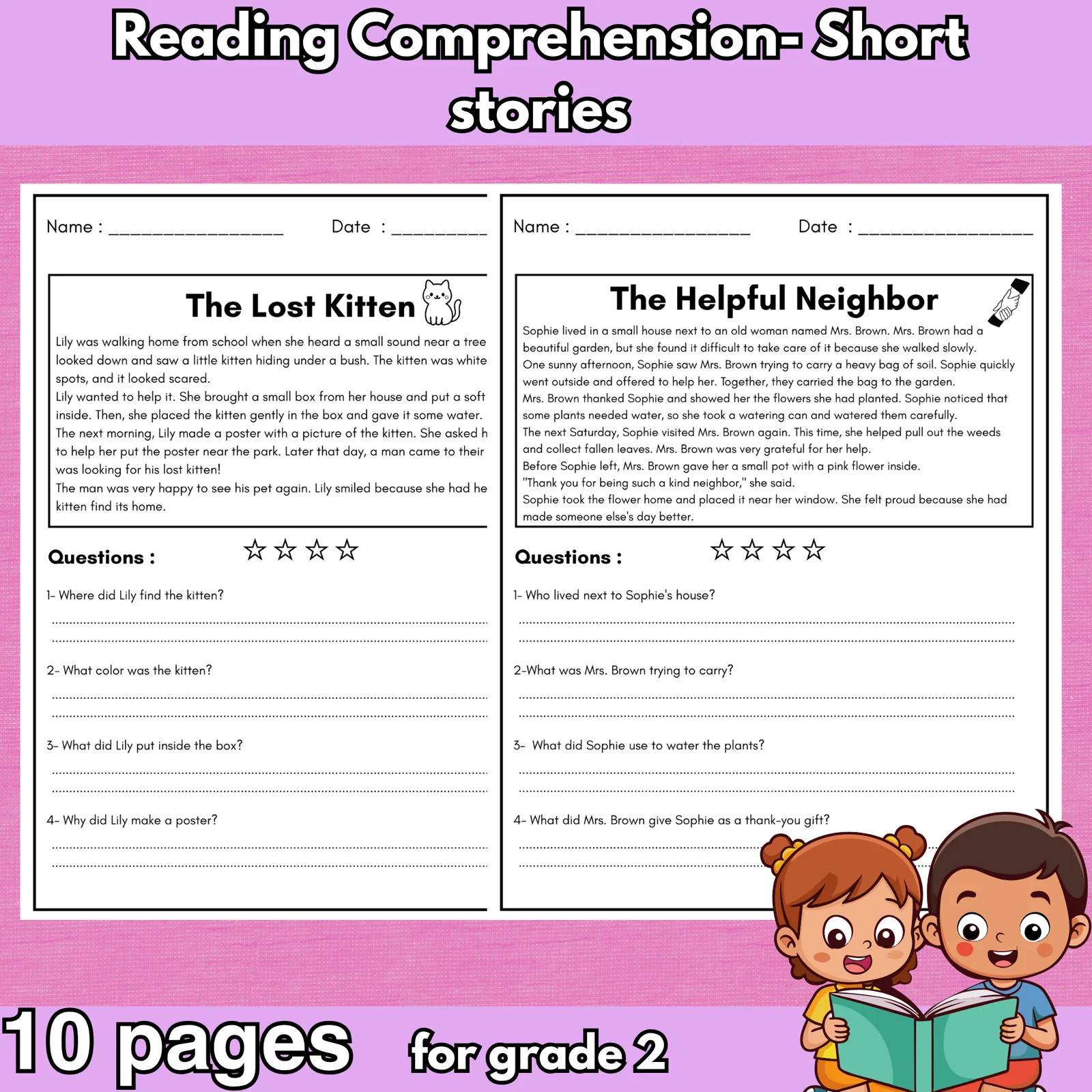 Reading Comprehension Worksheets – 10 Short Stories with Questions | Grade 2